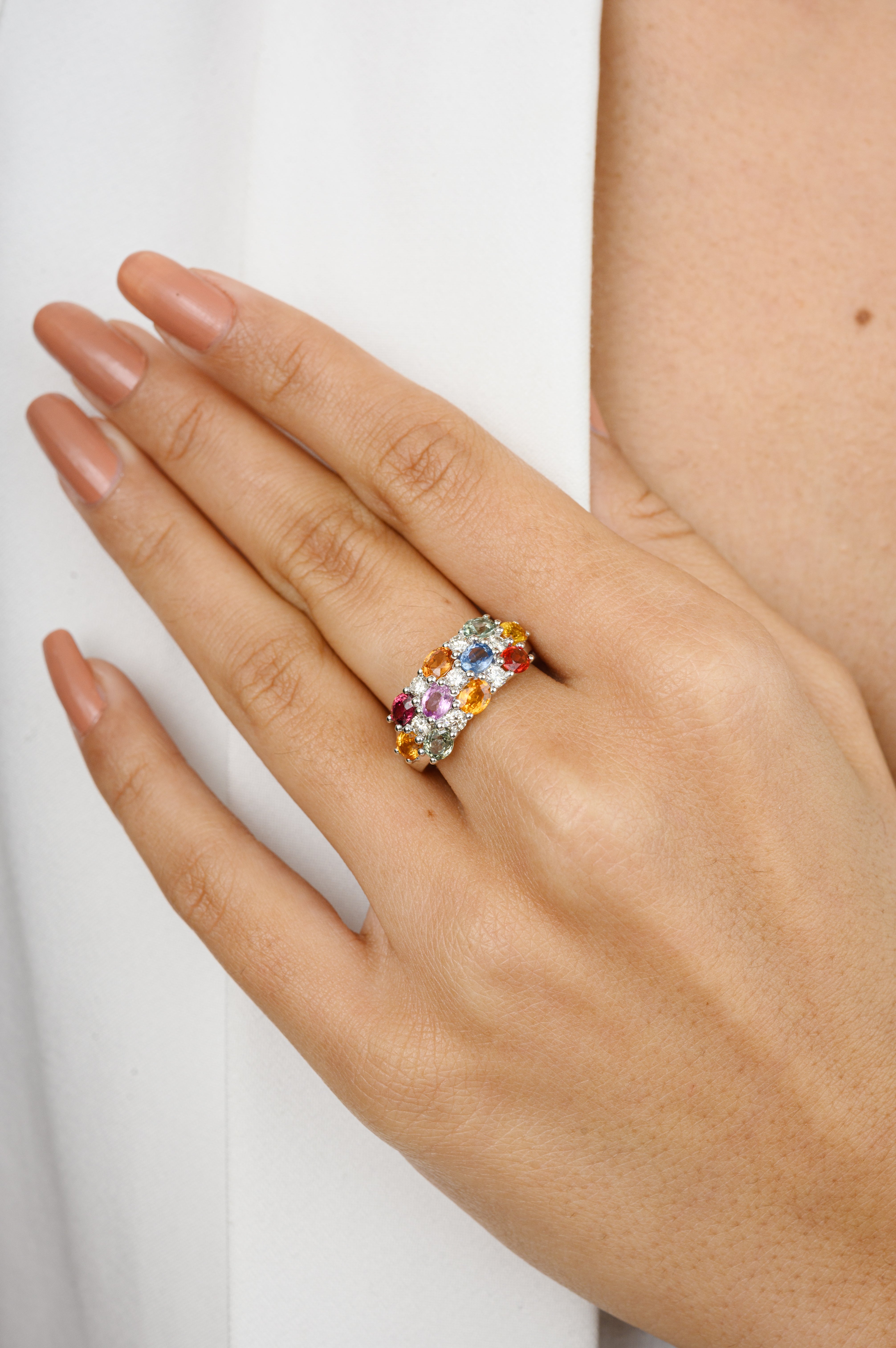 14K Gold Multi Sapphire & Diamond Ring