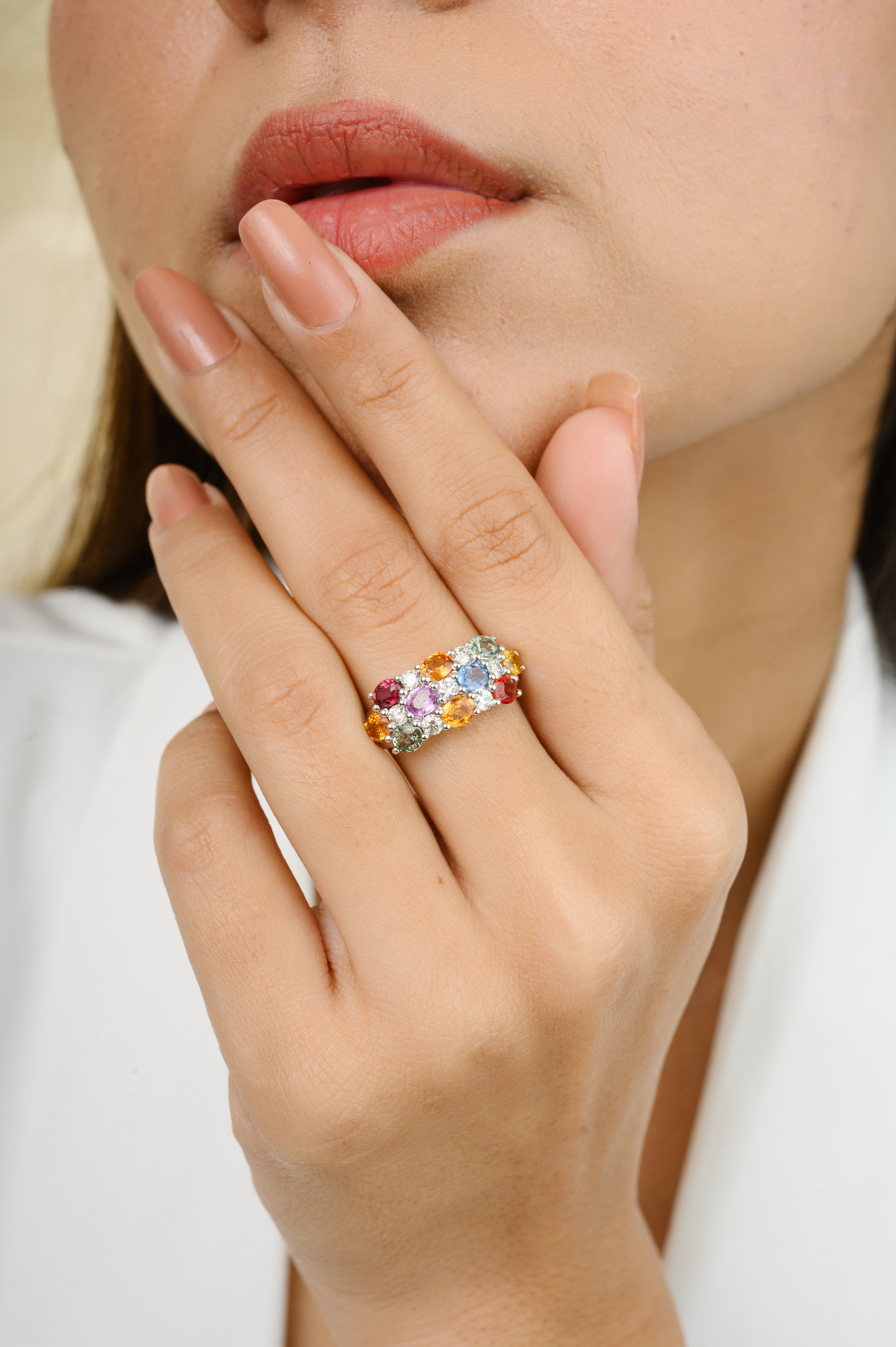 14K Gold Multi Sapphire & Diamond Ring