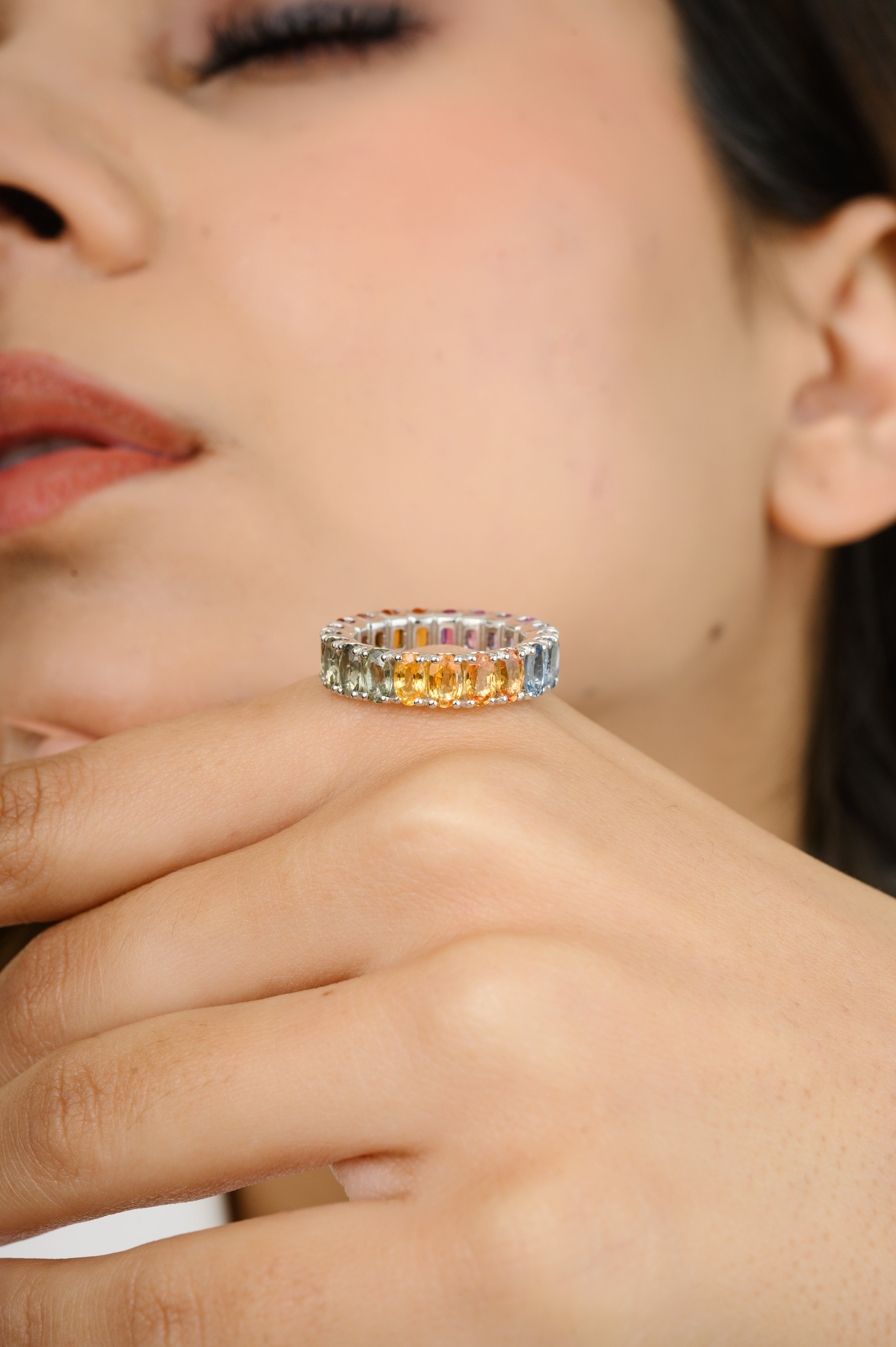 18K Gold 6.54 CTW Multi Sapphire Eternity Band Ring