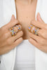 18K Multi Gemstone Cluster Wide Band Ring Thumbnail