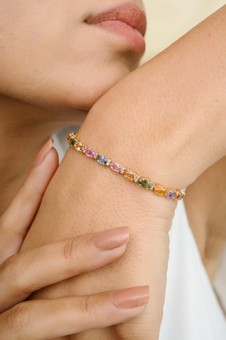 18K Gold Multi Sapphire Tennis Bracelet