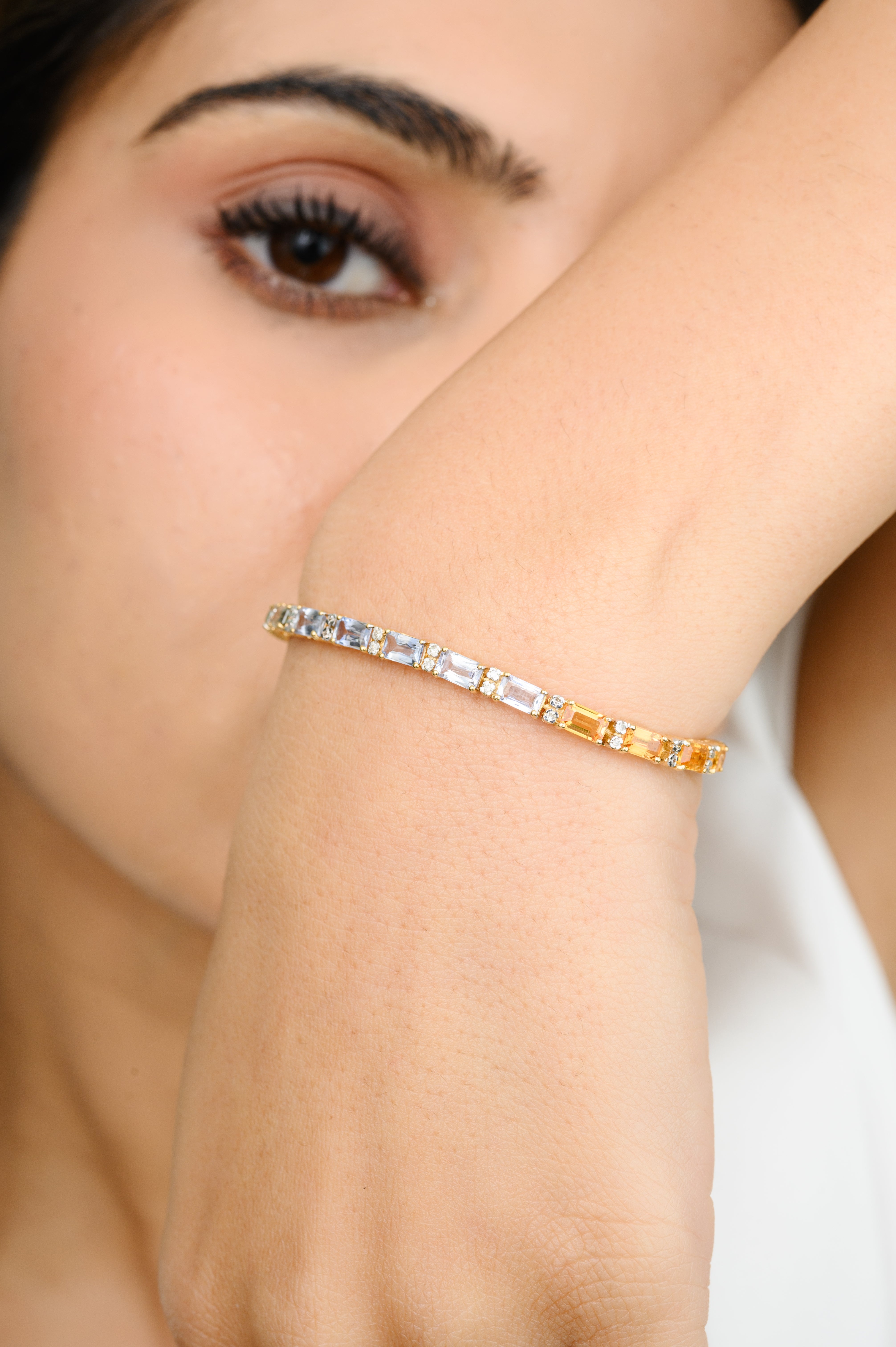 18K Gold Multi Sapphire Tennis Bracelet