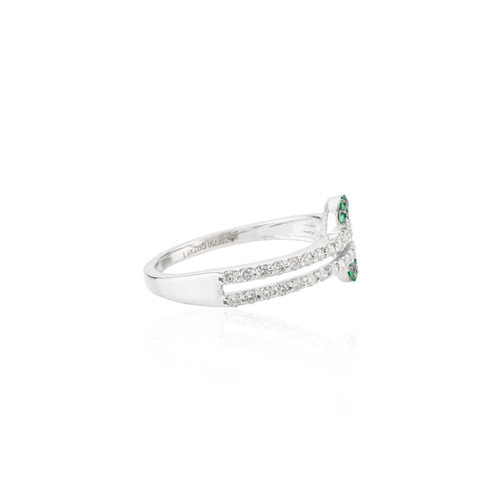 18K Solid White Gold Belt Buckle Ring In Emerald & Diamond Image