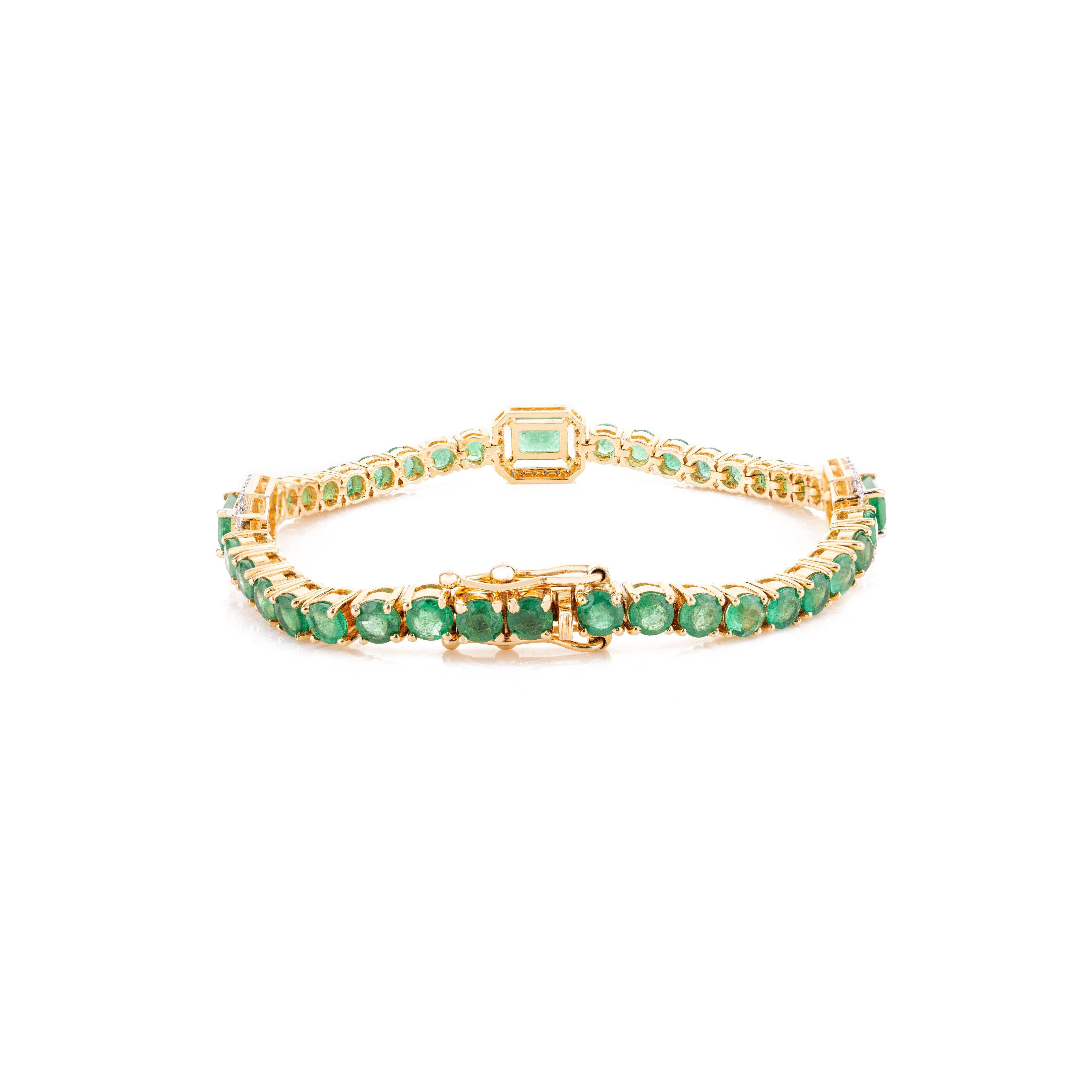 14K Solid Yellow Gold Emerald Diamond Bracelet