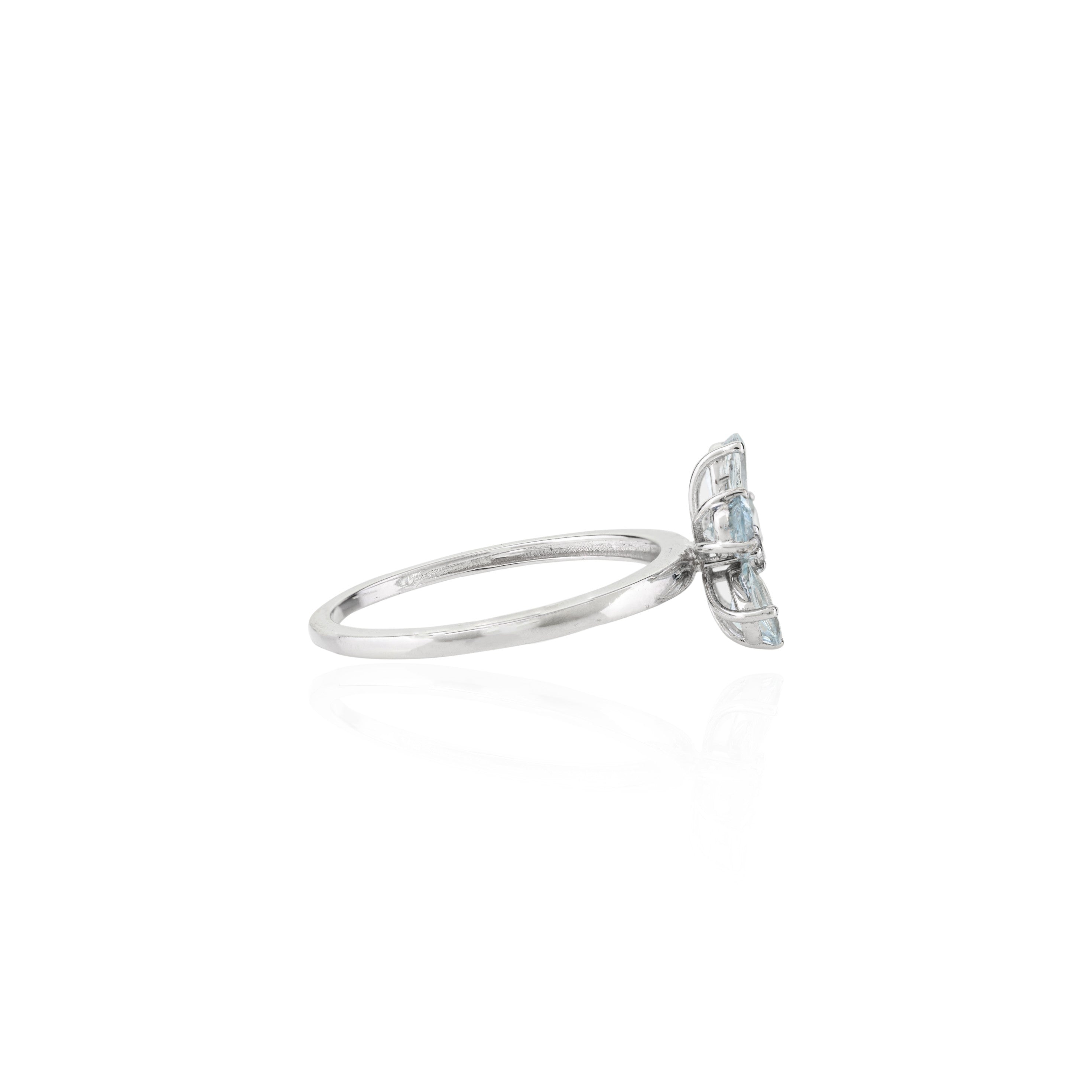 18K Gold Aquamarine Dainty Floral Ring