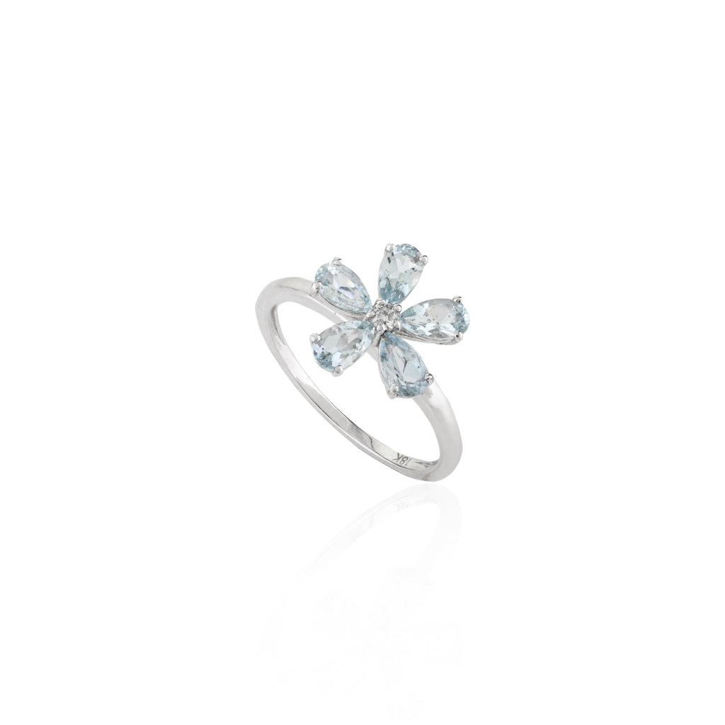 18K Gold Aquamarine Dainty Floral Ring Image