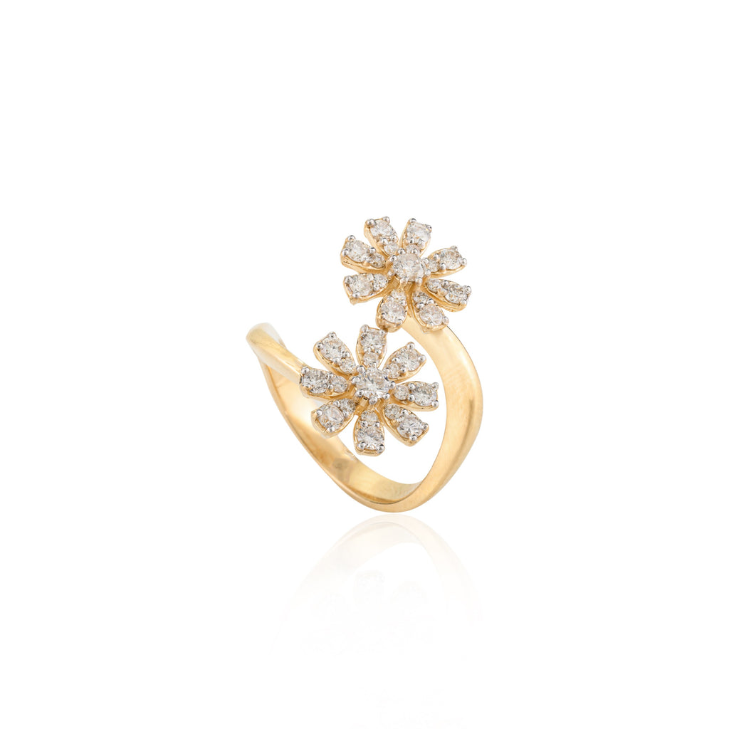 Diamond Flower By Pass Ring in 18k Yellow Gold Image