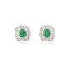 14K Solid White Gold Emerald Halo Diamond Halo Stud Earrings - 2 Pieces Thumbnail