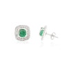 14K Solid White Gold Emerald Halo Diamond Halo Stud Earrings - 2 Pieces Thumbnail