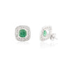 14K Solid White Gold Emerald Halo Diamond Halo Stud Earrings - 2 Pieces Thumbnail