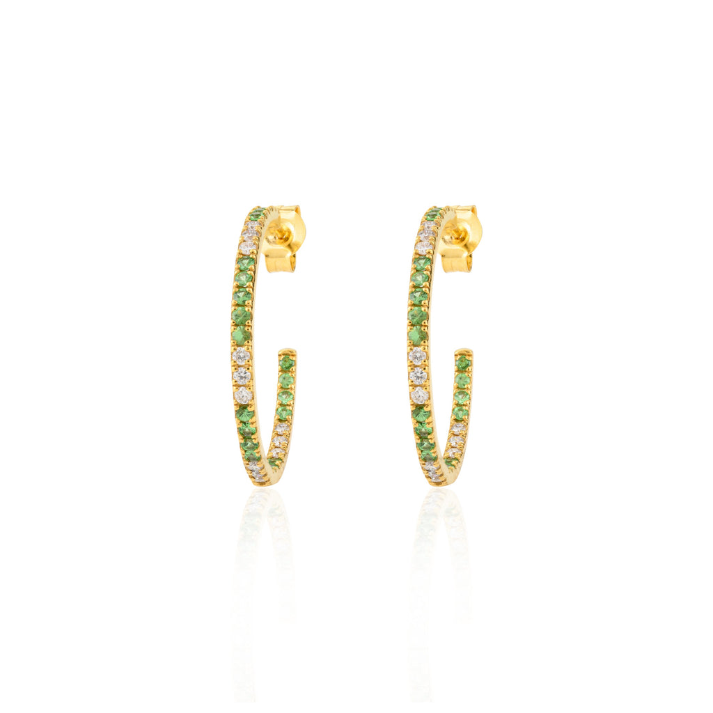 18K Solid Yellow Gold Tsavorite C-Hoop Earrings Image