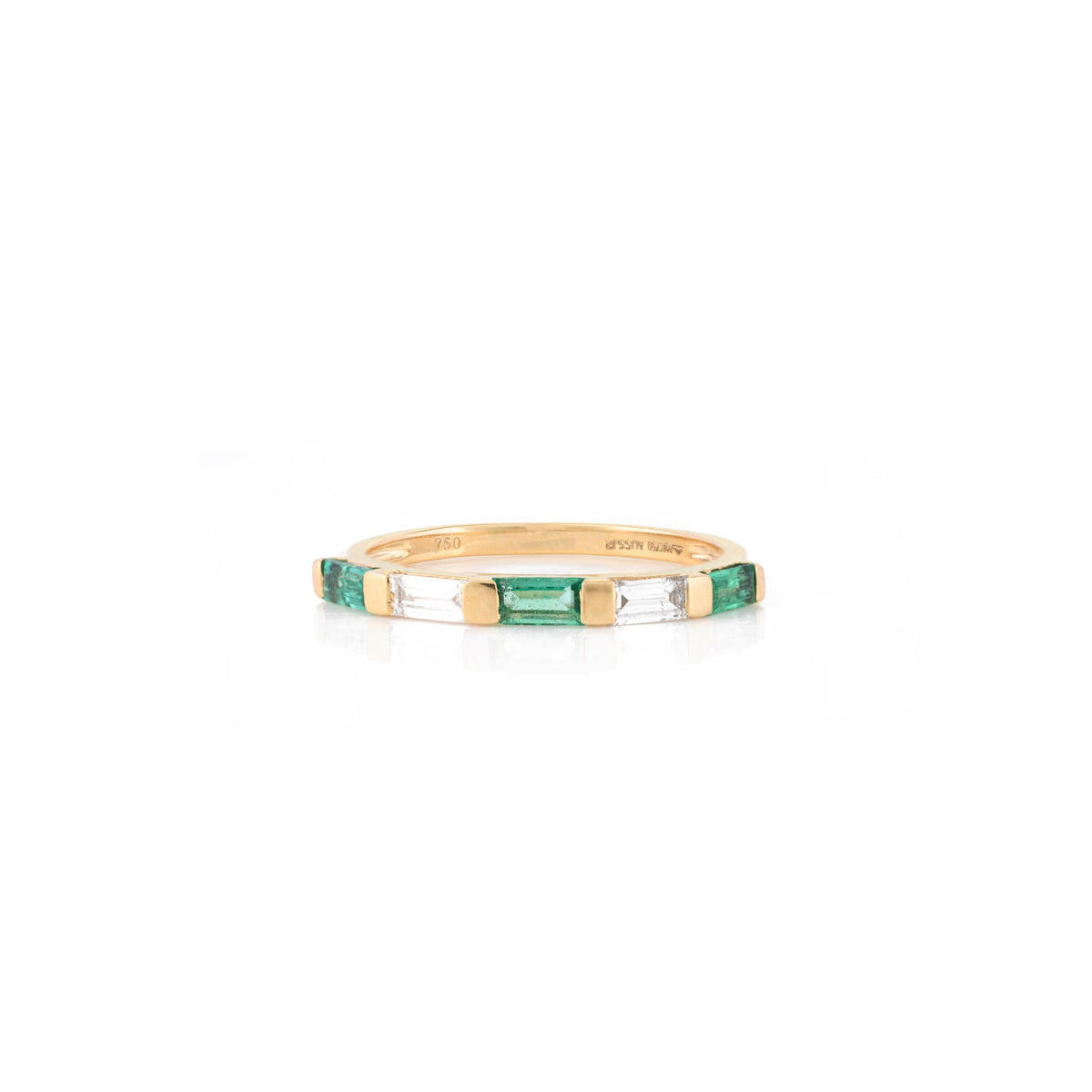 18K Solid Yellow Gold Emerald Diamond Band Ring
