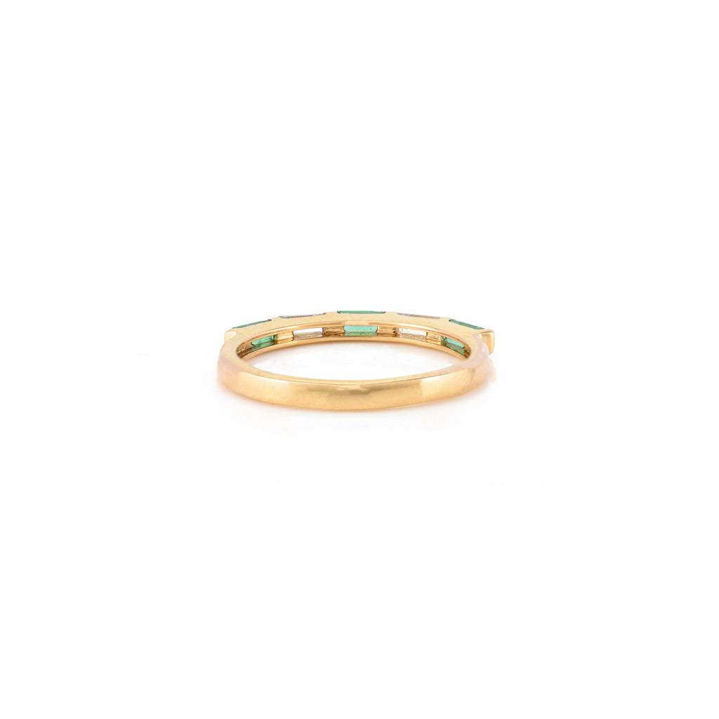 18K Solid Yellow Gold Emerald Diamond Band Ring Image