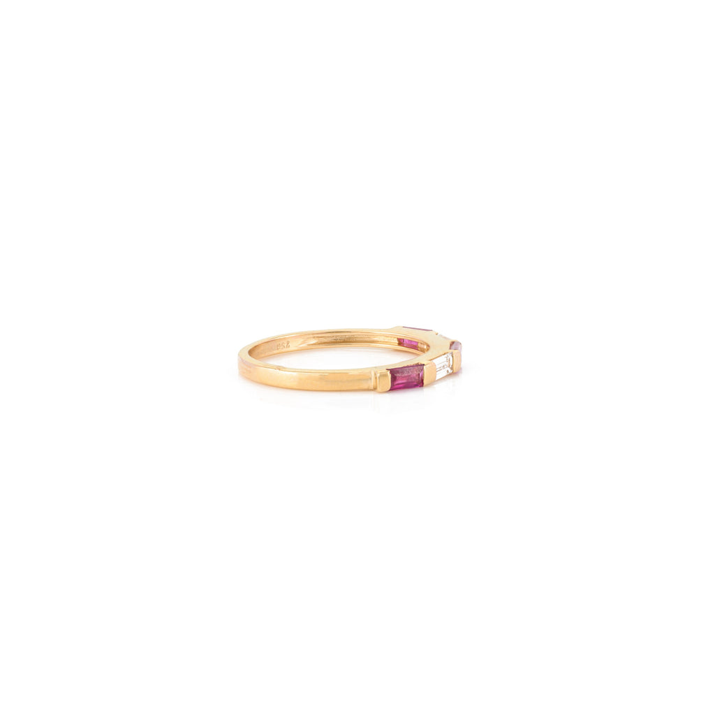 18K Solid Yellow Gold Ruby Diamond Band Ring Image