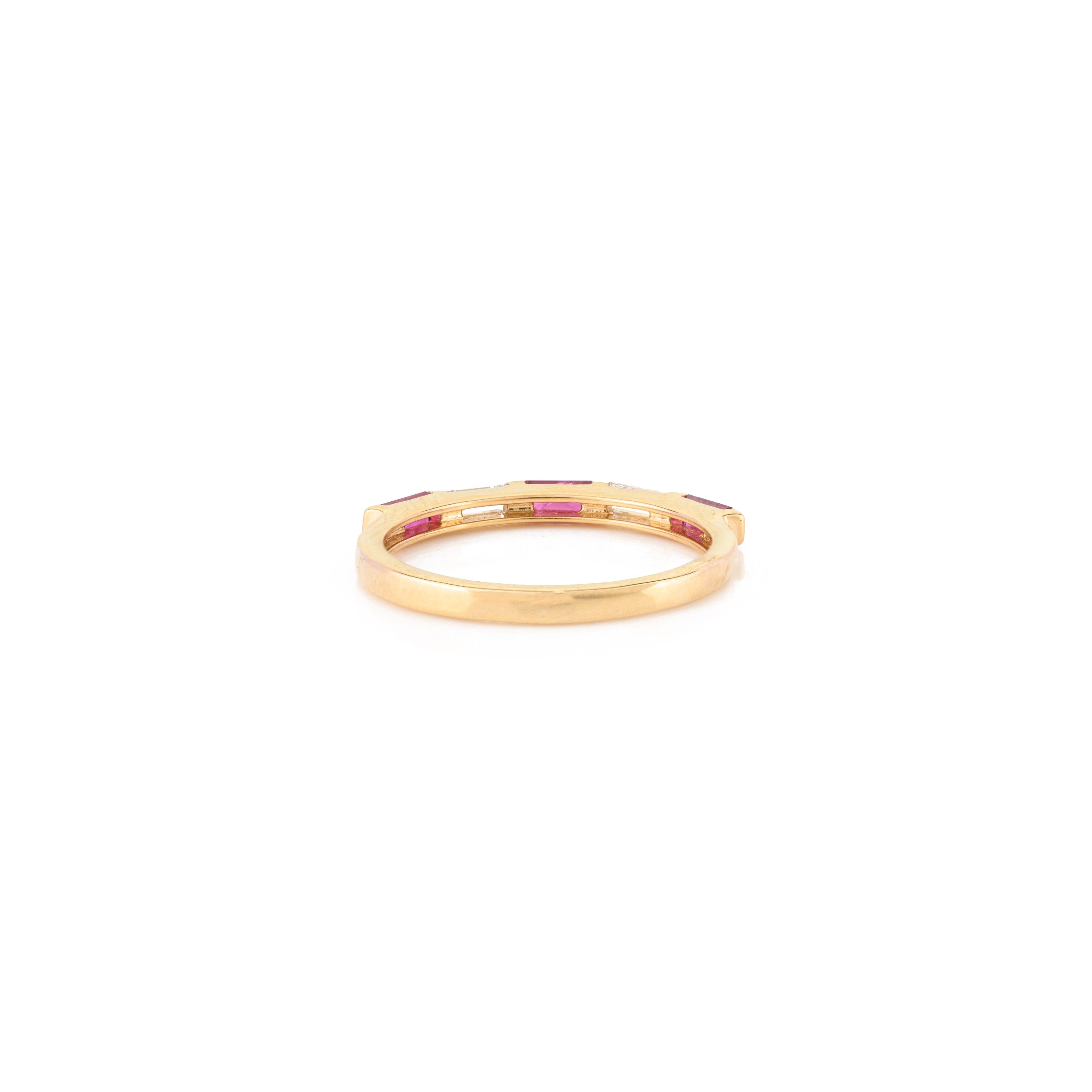 18K Solid Yellow Gold Ruby Diamond Band Ring