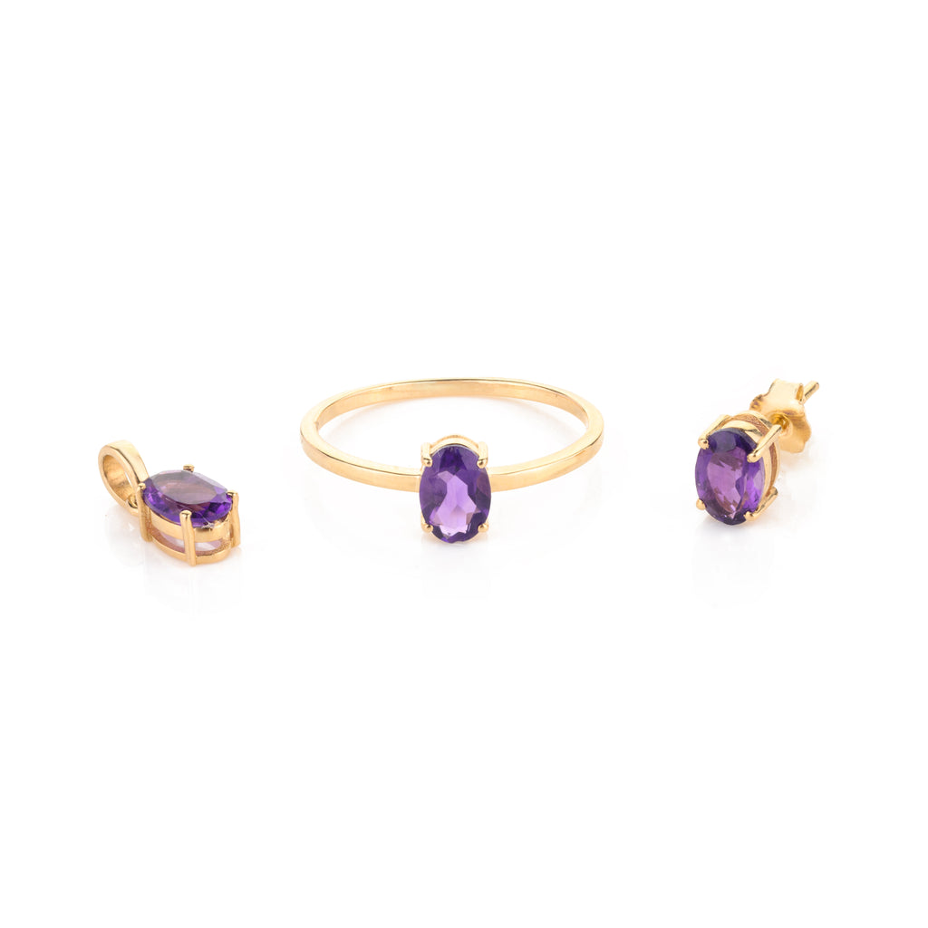 18K Gold Amethyst Combo Jewelry Set Image