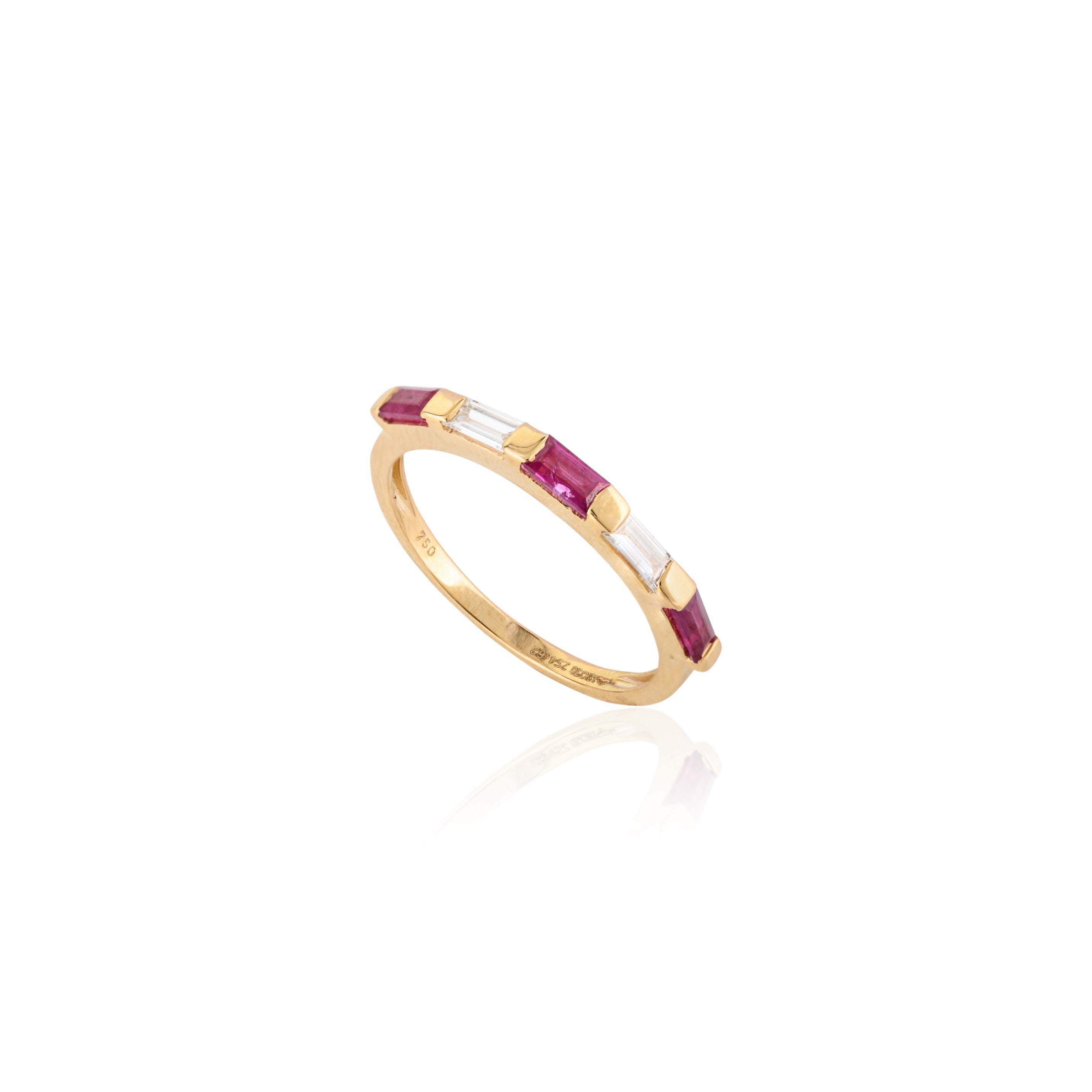 18K Solid Yellow Gold Ruby Diamond Band Ring