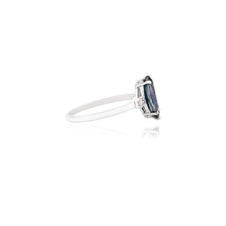 14K Solid White Gold Marquise Sapphire Ring