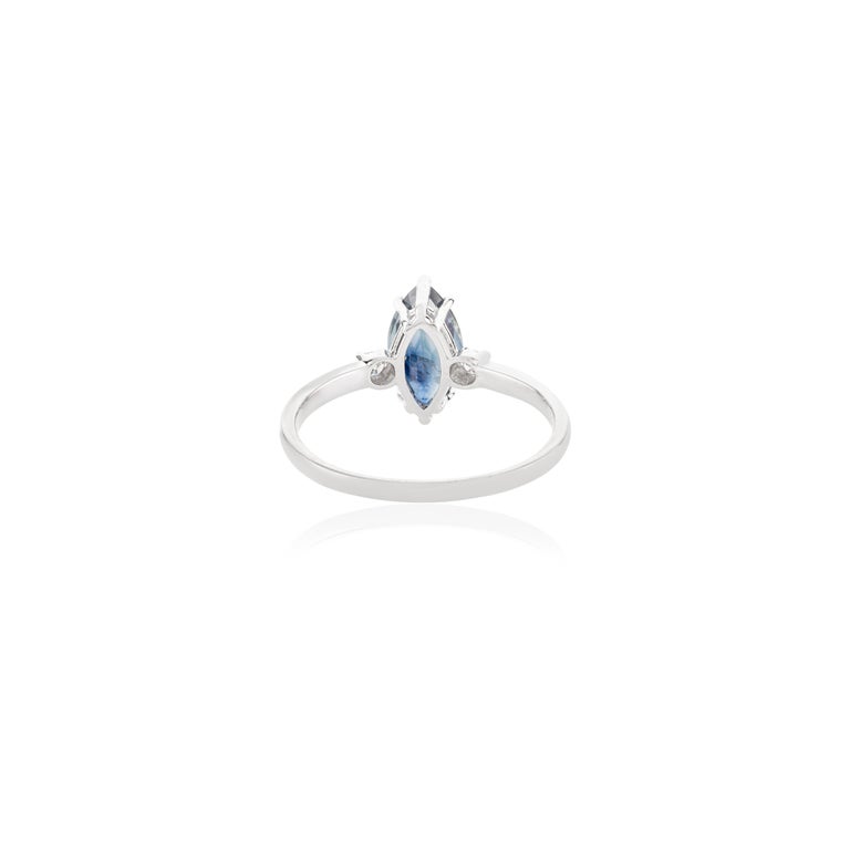 14K Solid White Gold Marquise Sapphire Ring