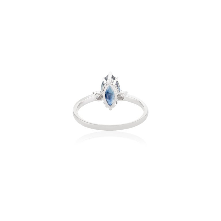 14K Solid White Gold Marquise Sapphire Ring Image