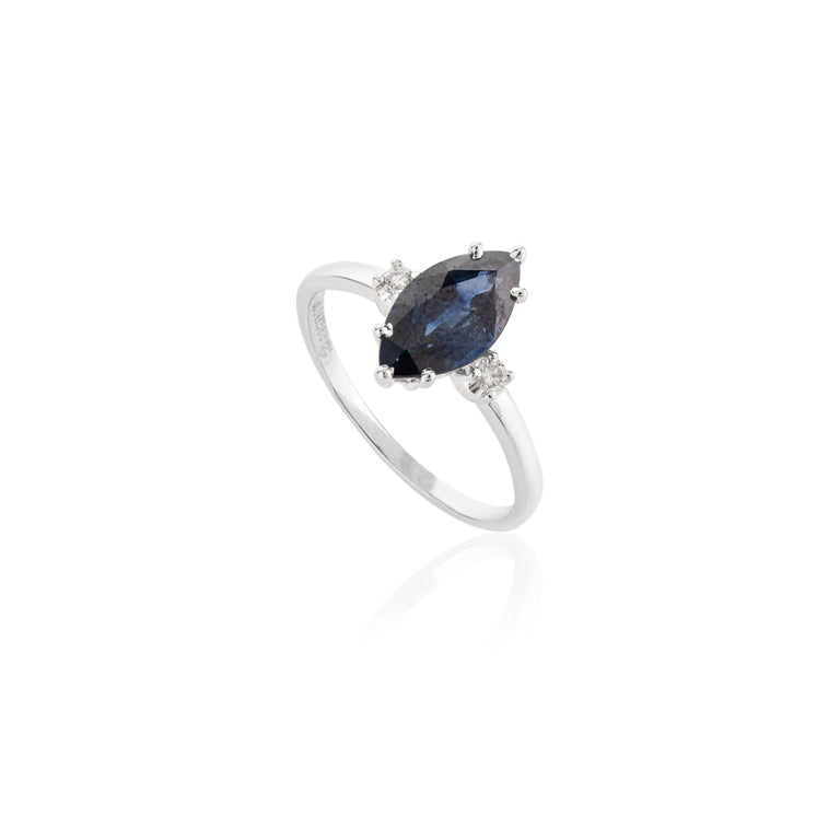 14K Solid White Gold Marquise Sapphire Ring