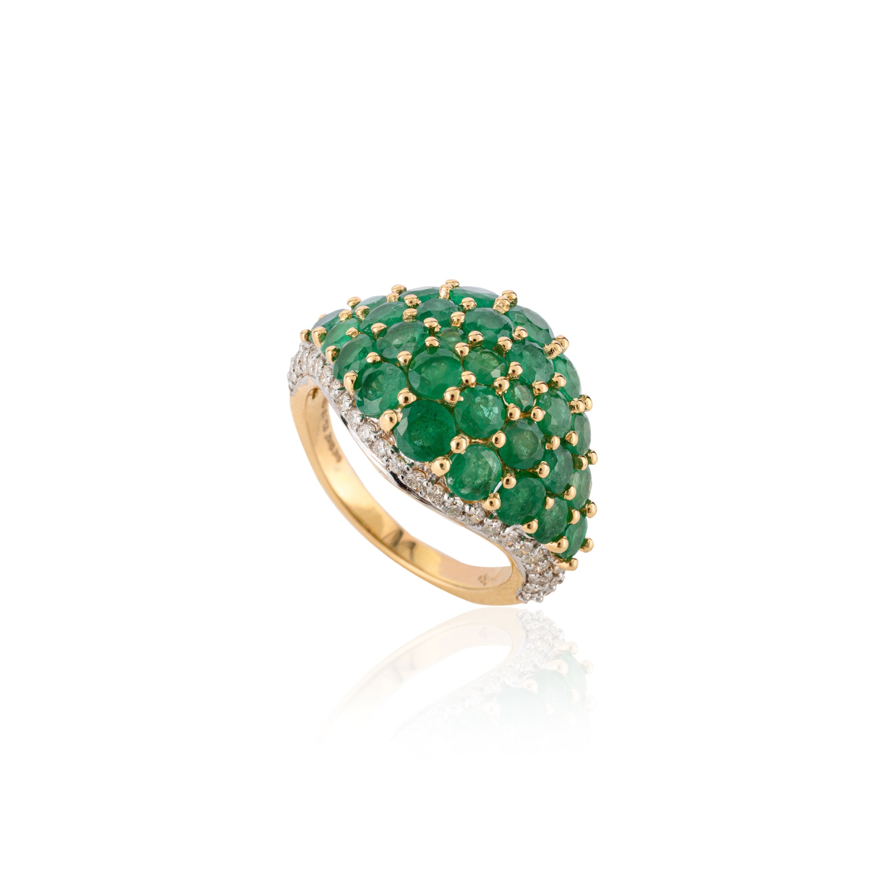 18K Solid Yellow Gold Emerald Cluster Ring - vrjewels-us