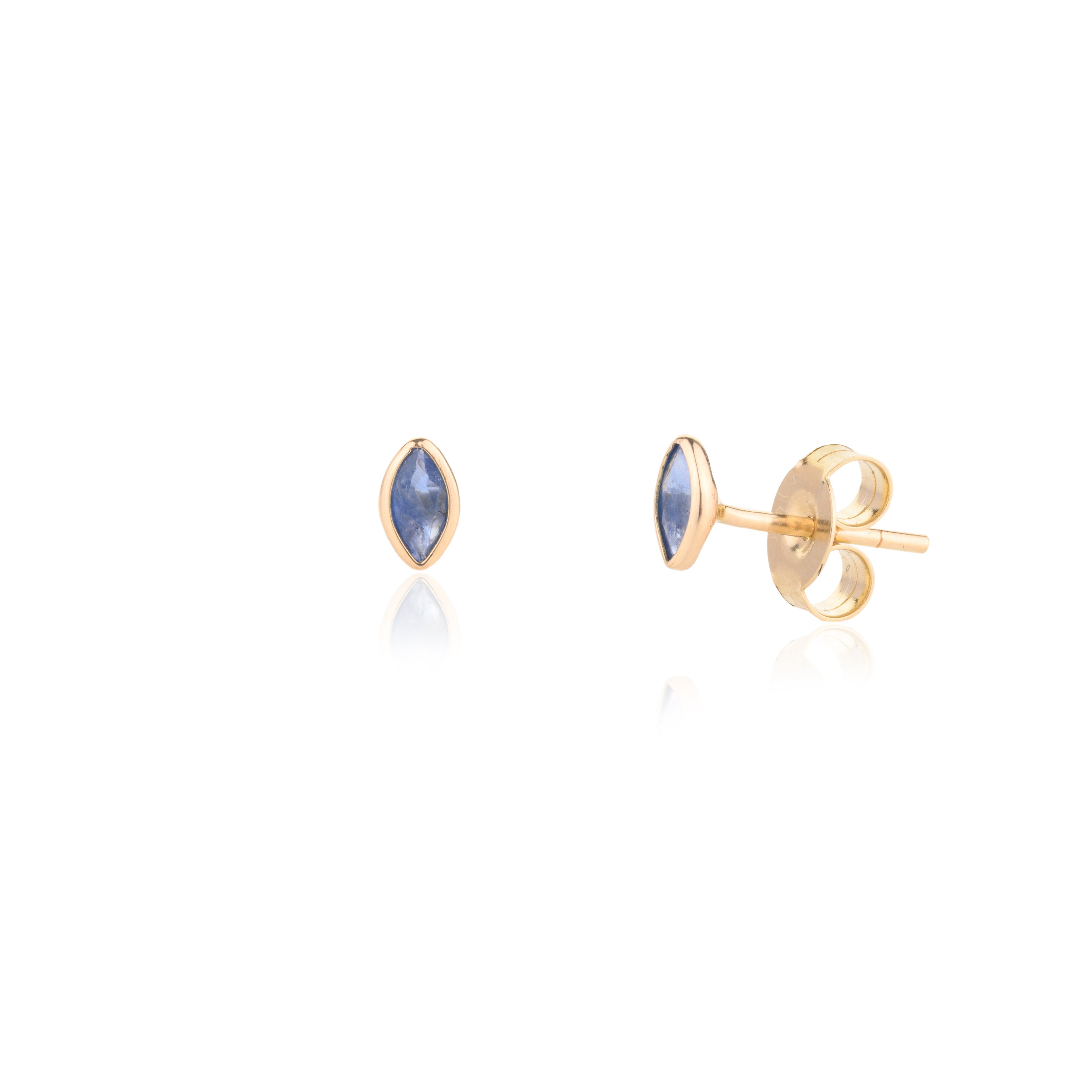 14K Gold Marquise Cut Tiny Stud Earrings