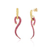 18K Solid Yellow Gold Ruby Diamond Serpentine Earrings Thumbnail