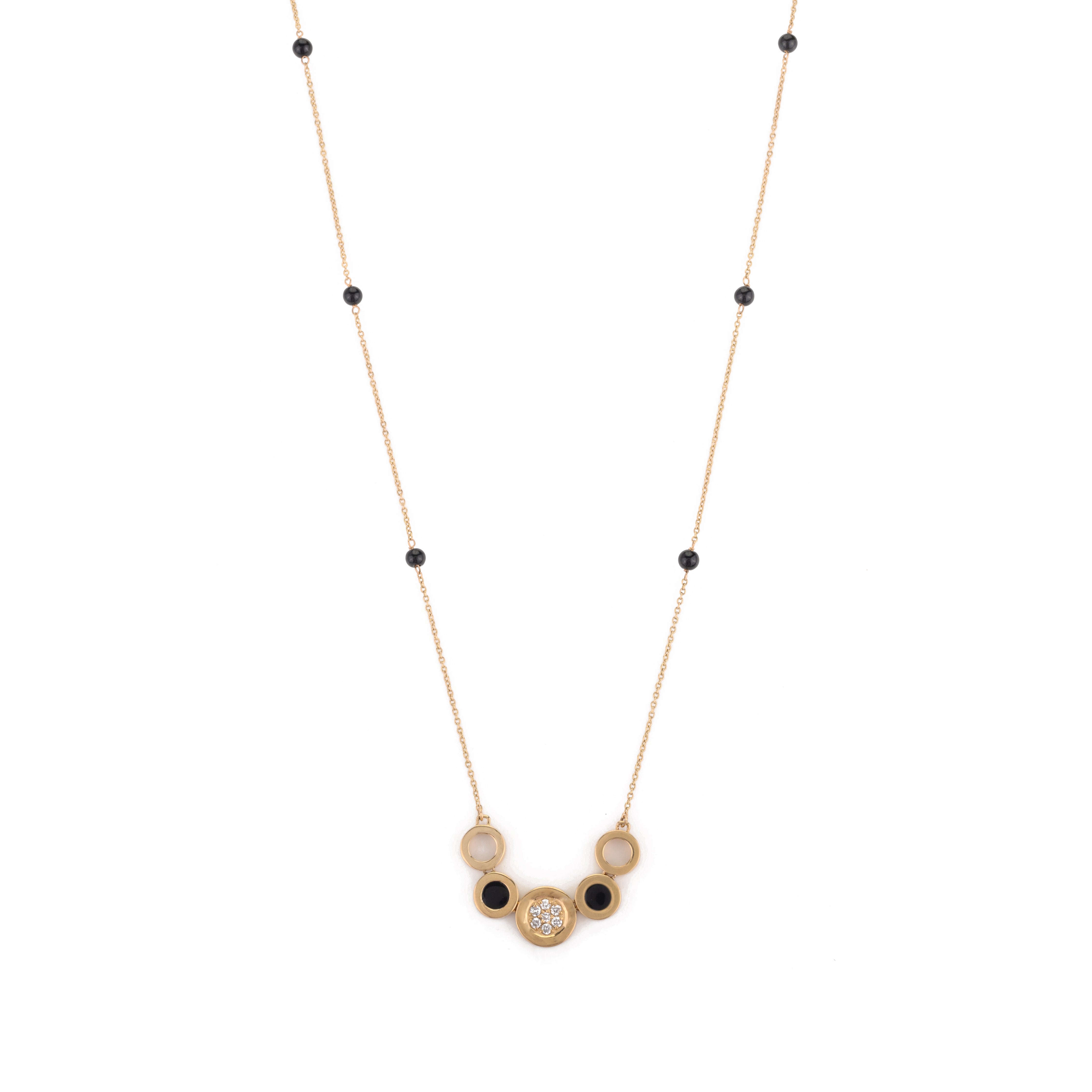 14K Gold Black Onyx & Diamond Art Deco Statement Necklace