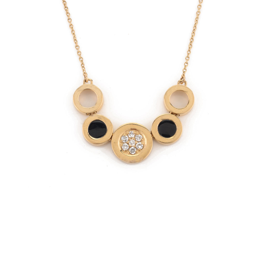 14K Gold Black Onyx & Diamond Art Deco Statement Necklace Image