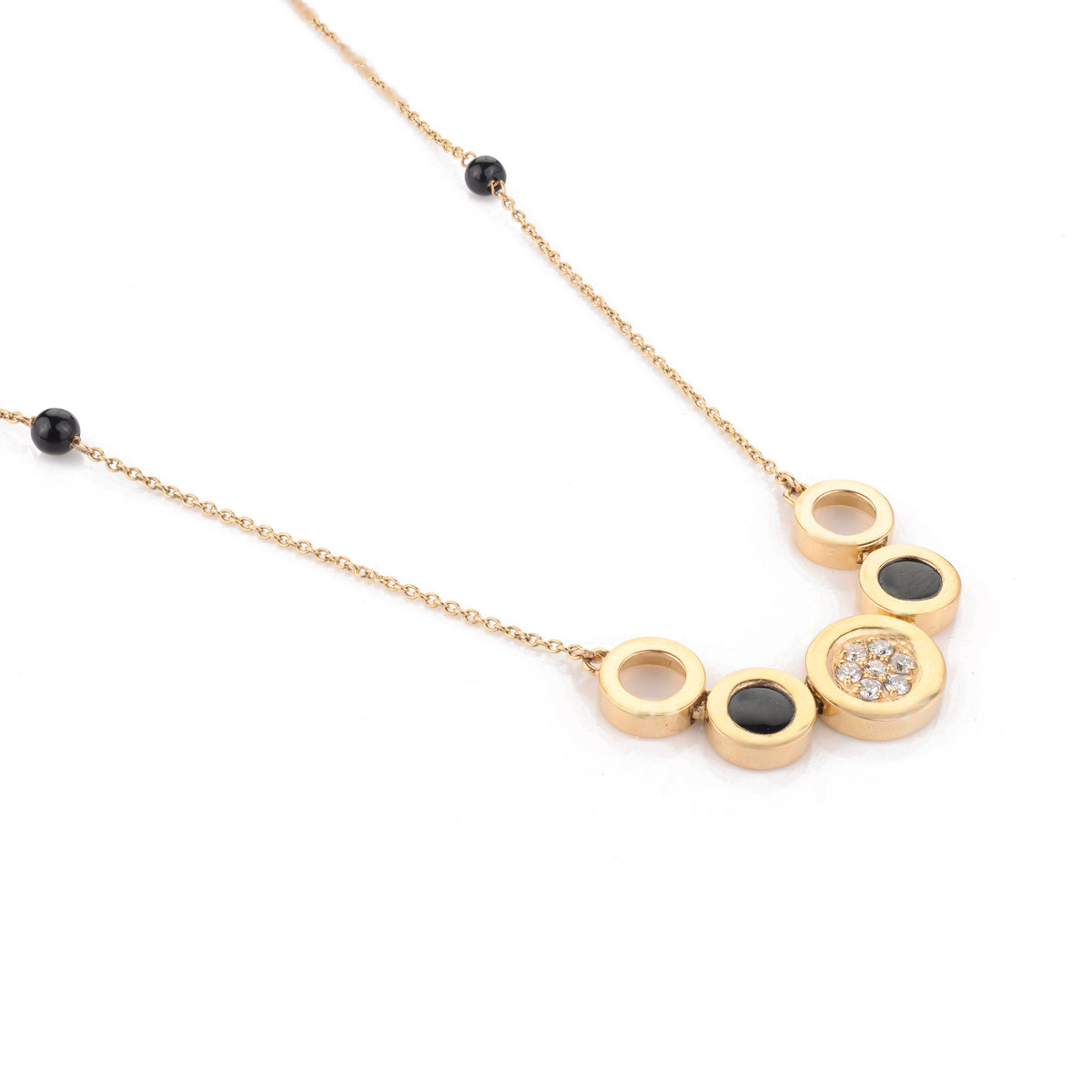 14K Gold Black Onyx & Diamond Art Deco Statement Necklace