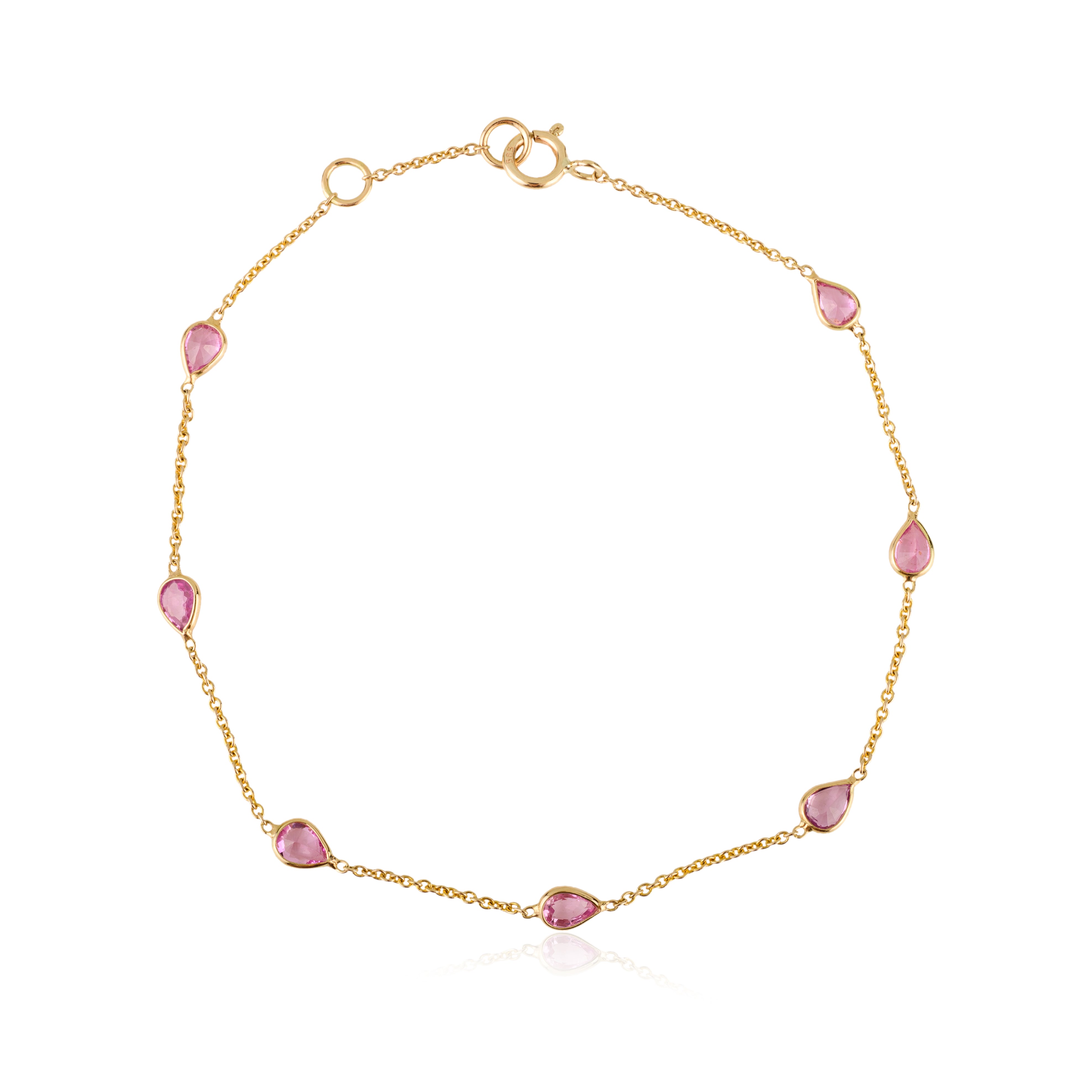 14K Modern 1 Carat Pink Sapphire Station Chain Bracelet