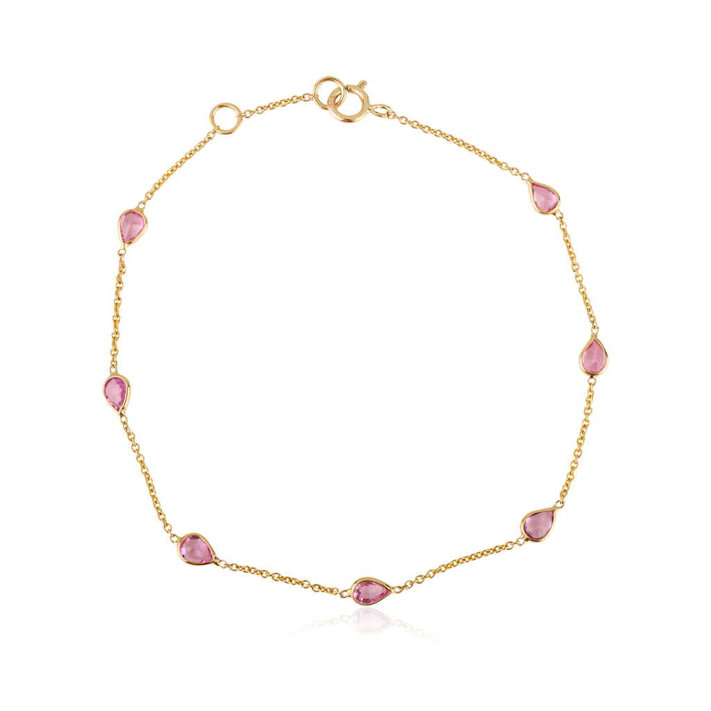 14K Modern 1 Carat Pink Sapphire Station Chain Bracelet Image