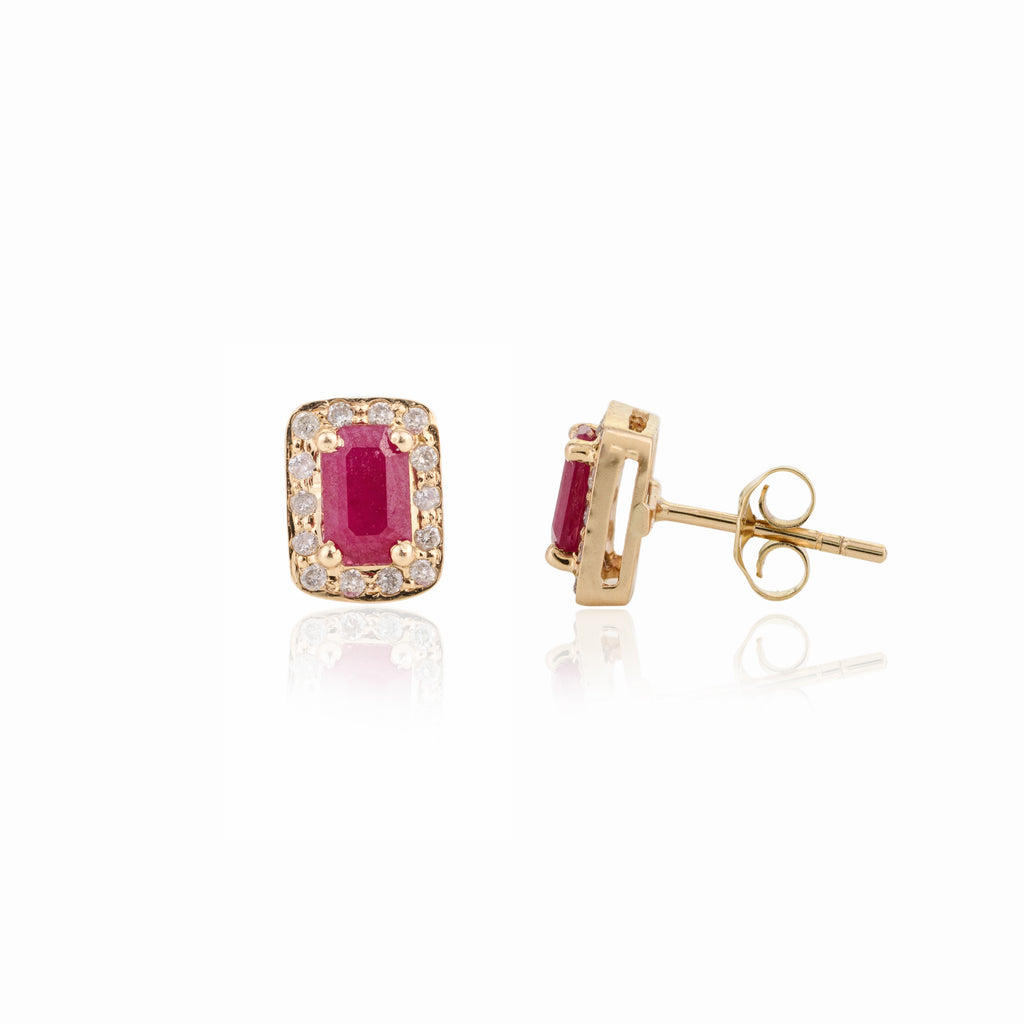 14K Ruby Halo Diamond Stud Earrings Image