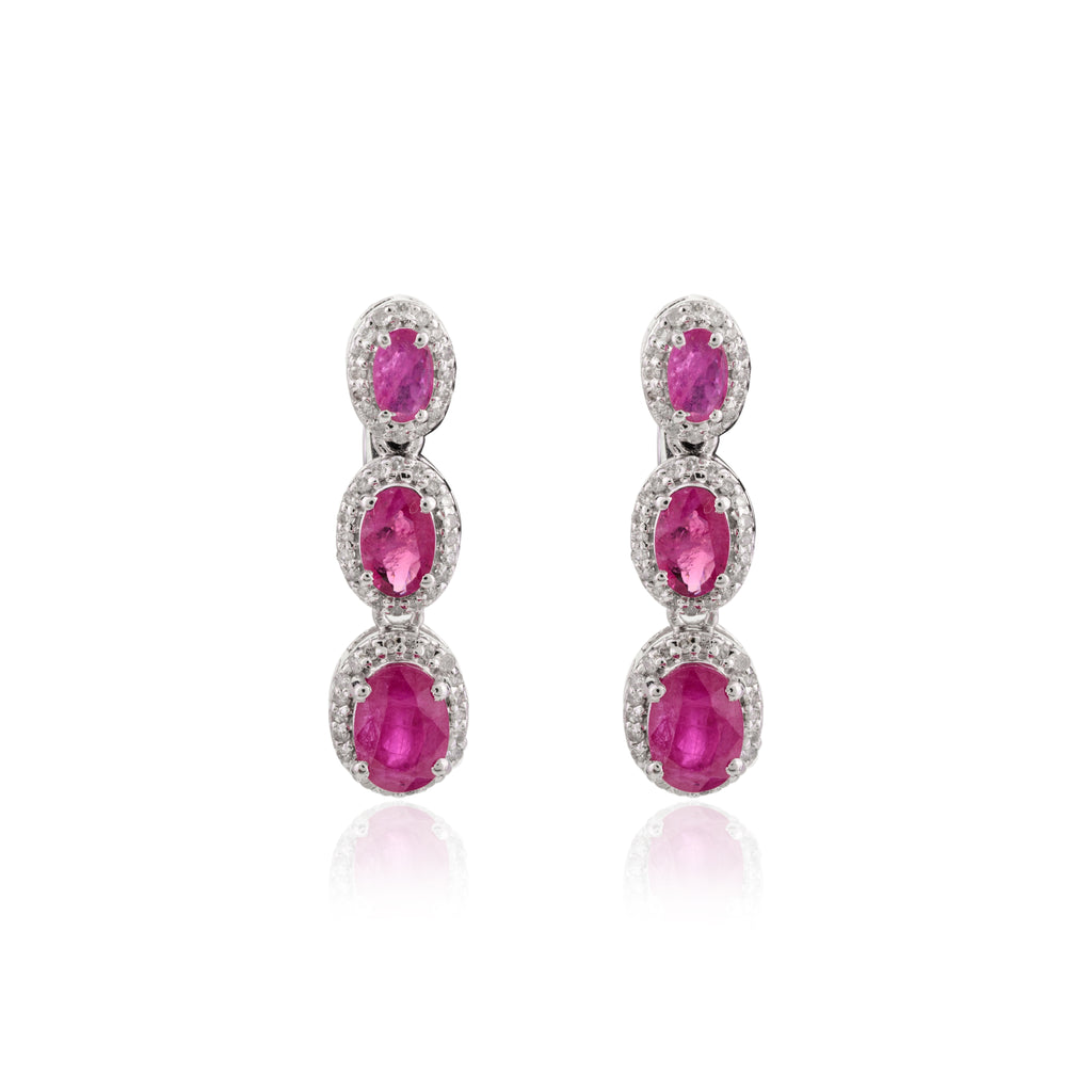 14K Ruby Diamond Dangling Earrings Image