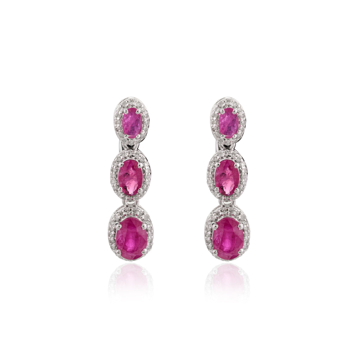 14K Ruby Diamond Dangling Earrings