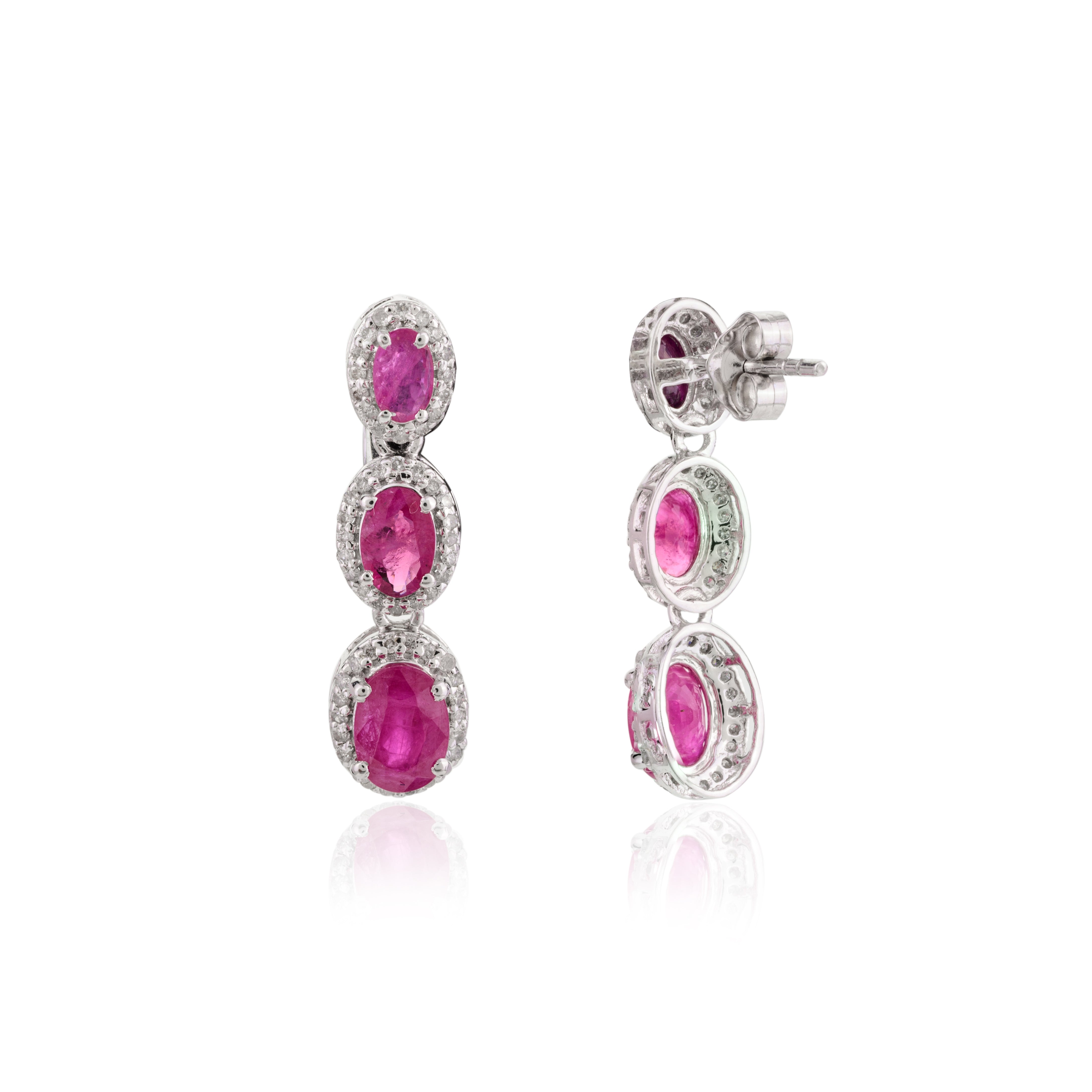 14K Ruby Diamond Dangling Earrings