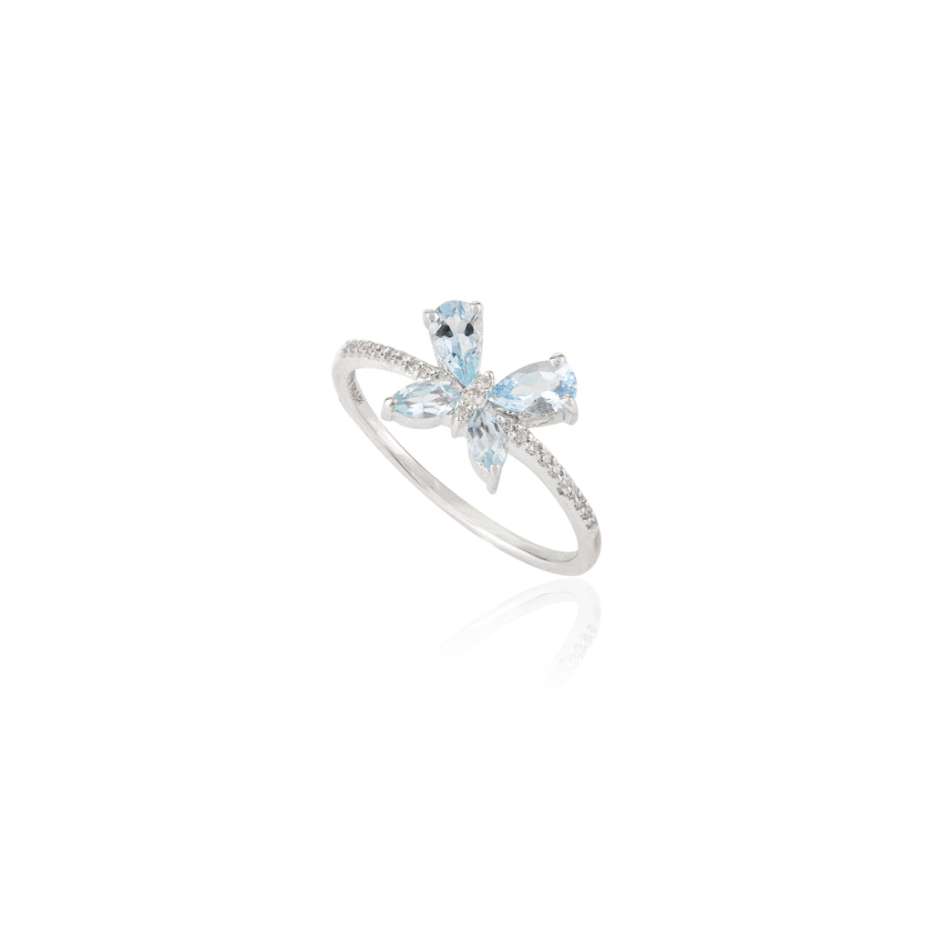 18K Solid White Gold Aquamarine Butterfly Ring Image