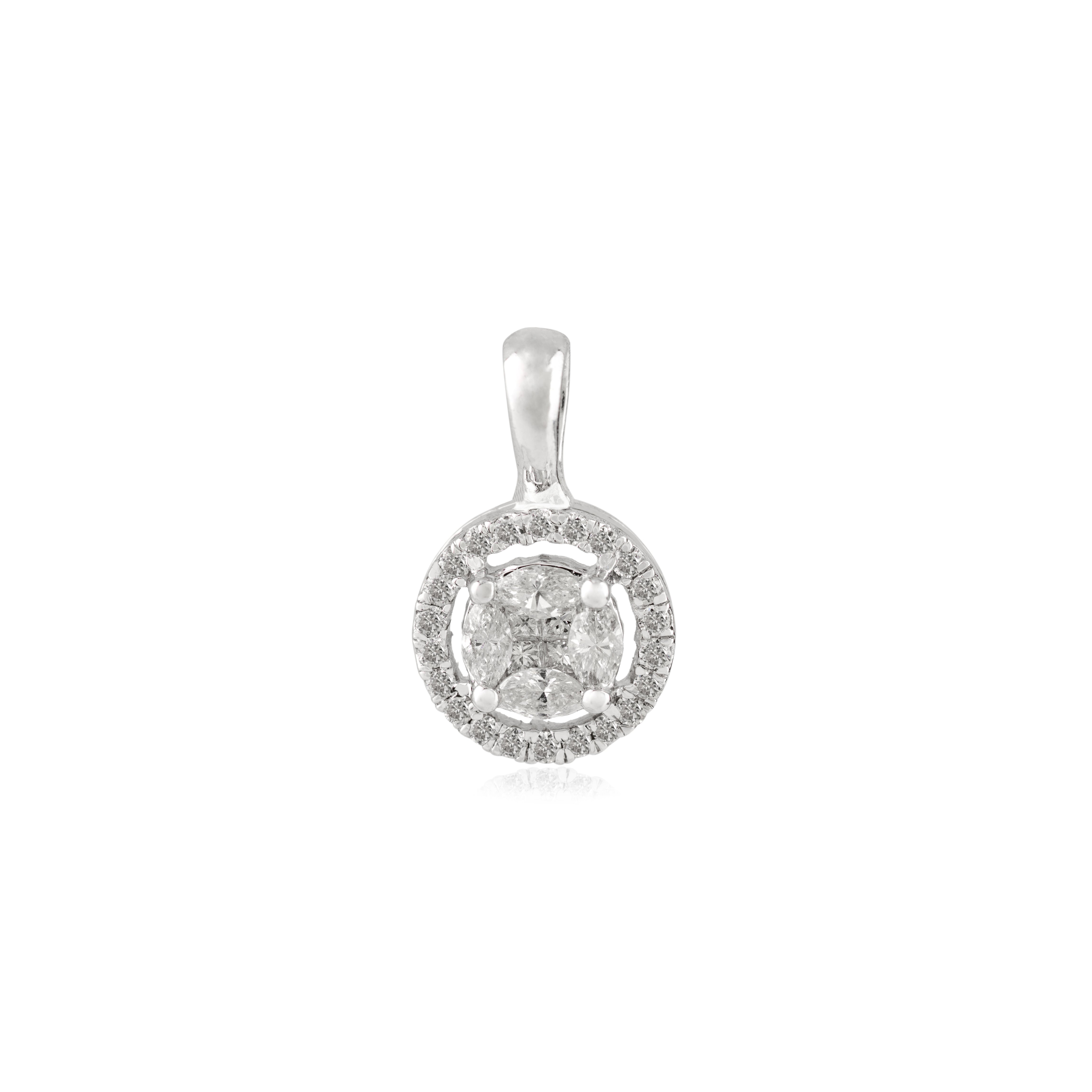 14K Natural Diamond Halo Round Pendant For Christmas