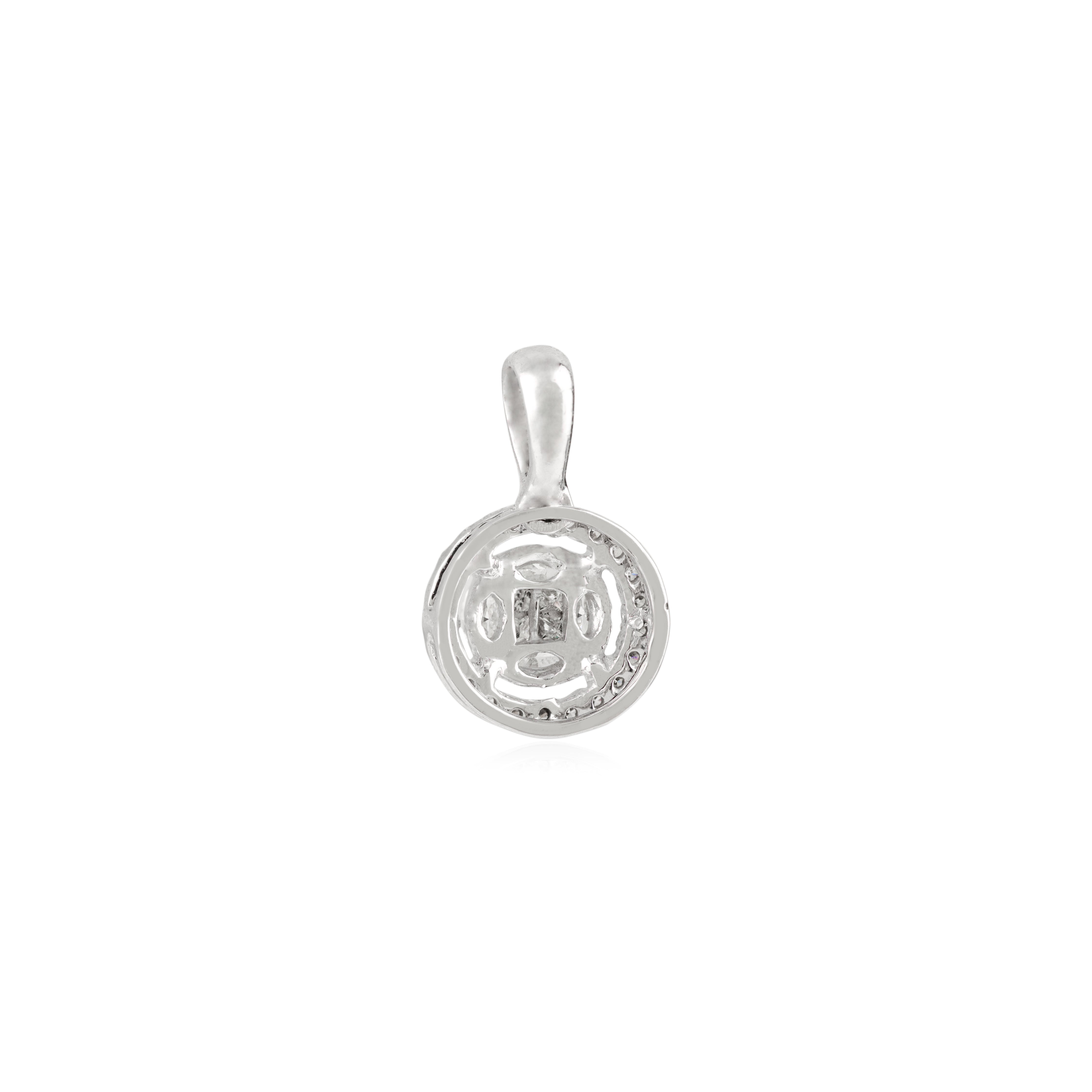 14K Natural Diamond Halo Round Pendant For Christmas