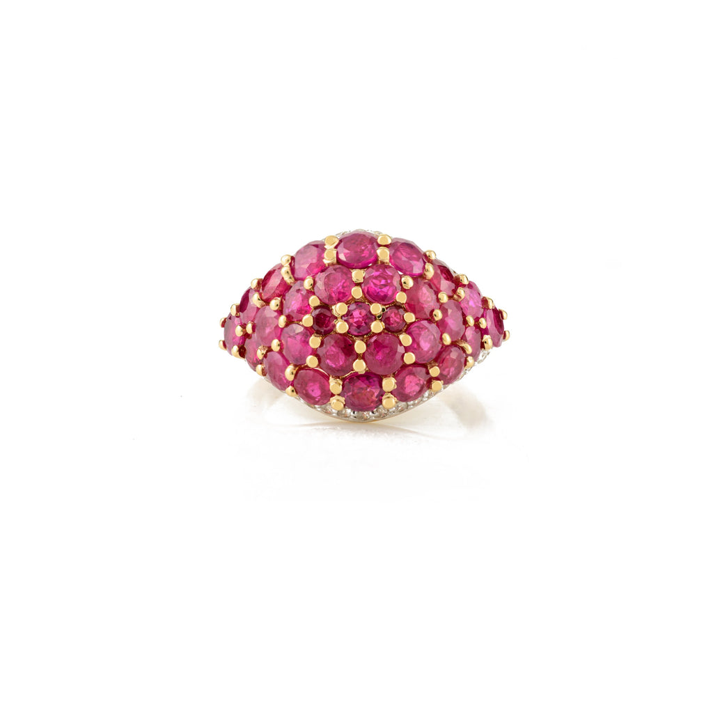 18K Solid Yellow Gold Ruby Cluster Ring Image