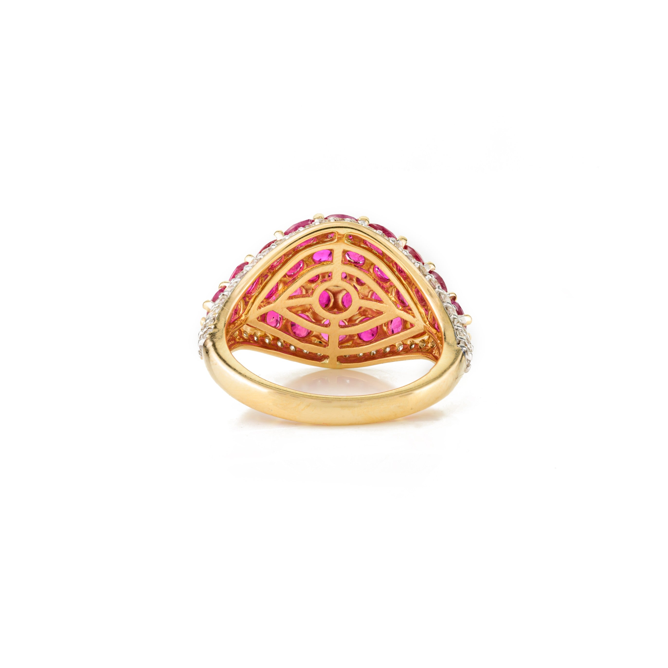 18K Solid Yellow Gold Ruby Cluster Ring
