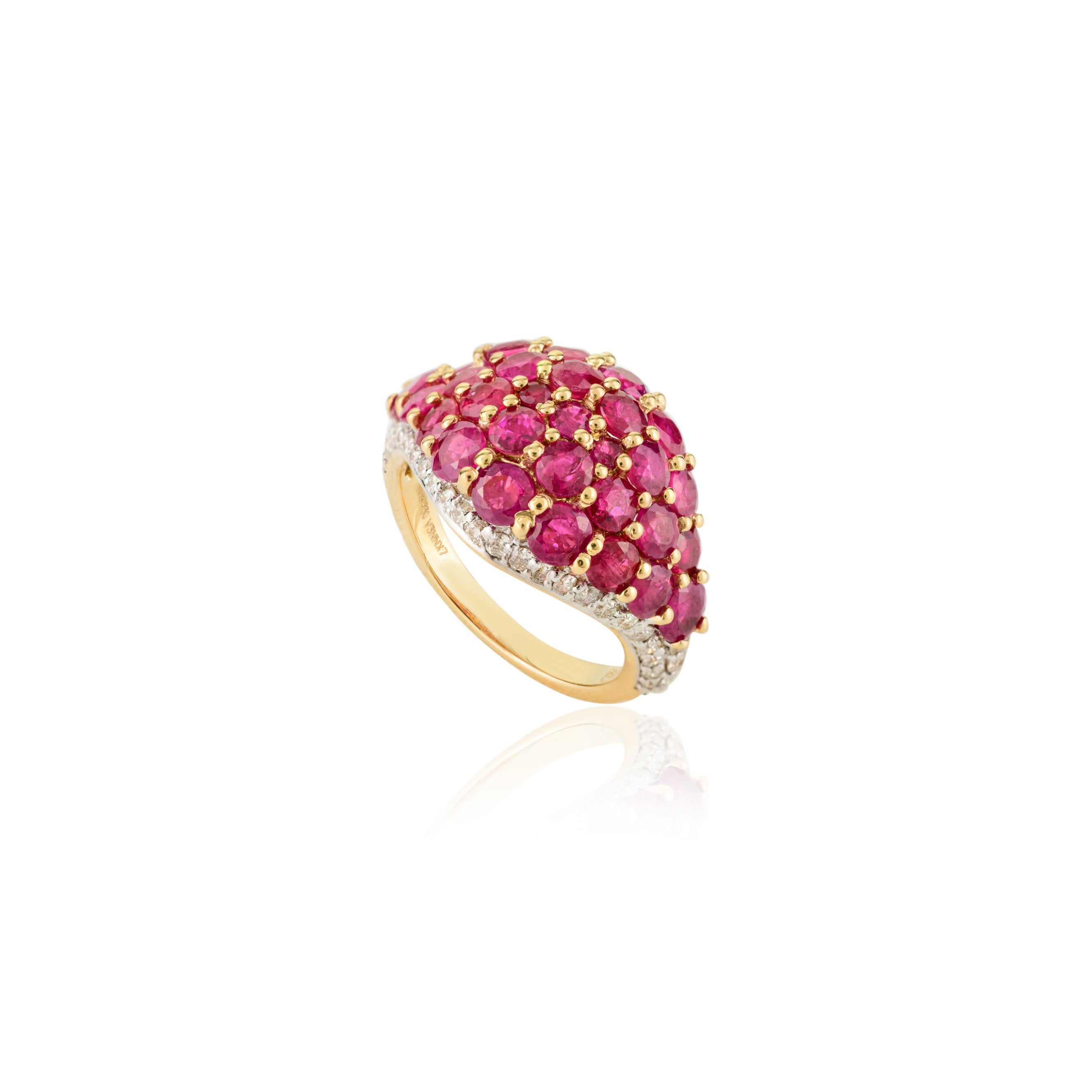 18K Solid Yellow Gold Ruby Cluster Ring