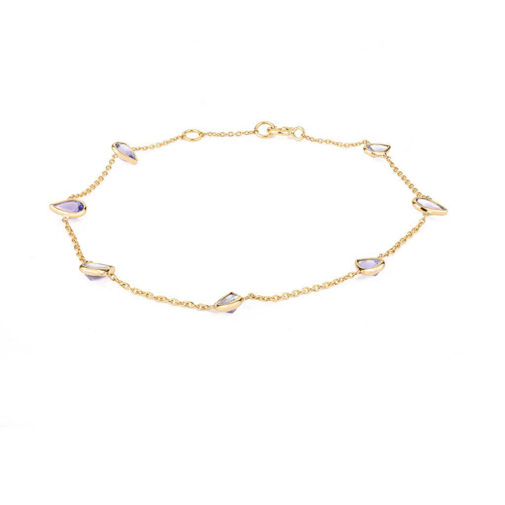 18K Solid Yellow Gold Pear Cut Chain Bracelet Image