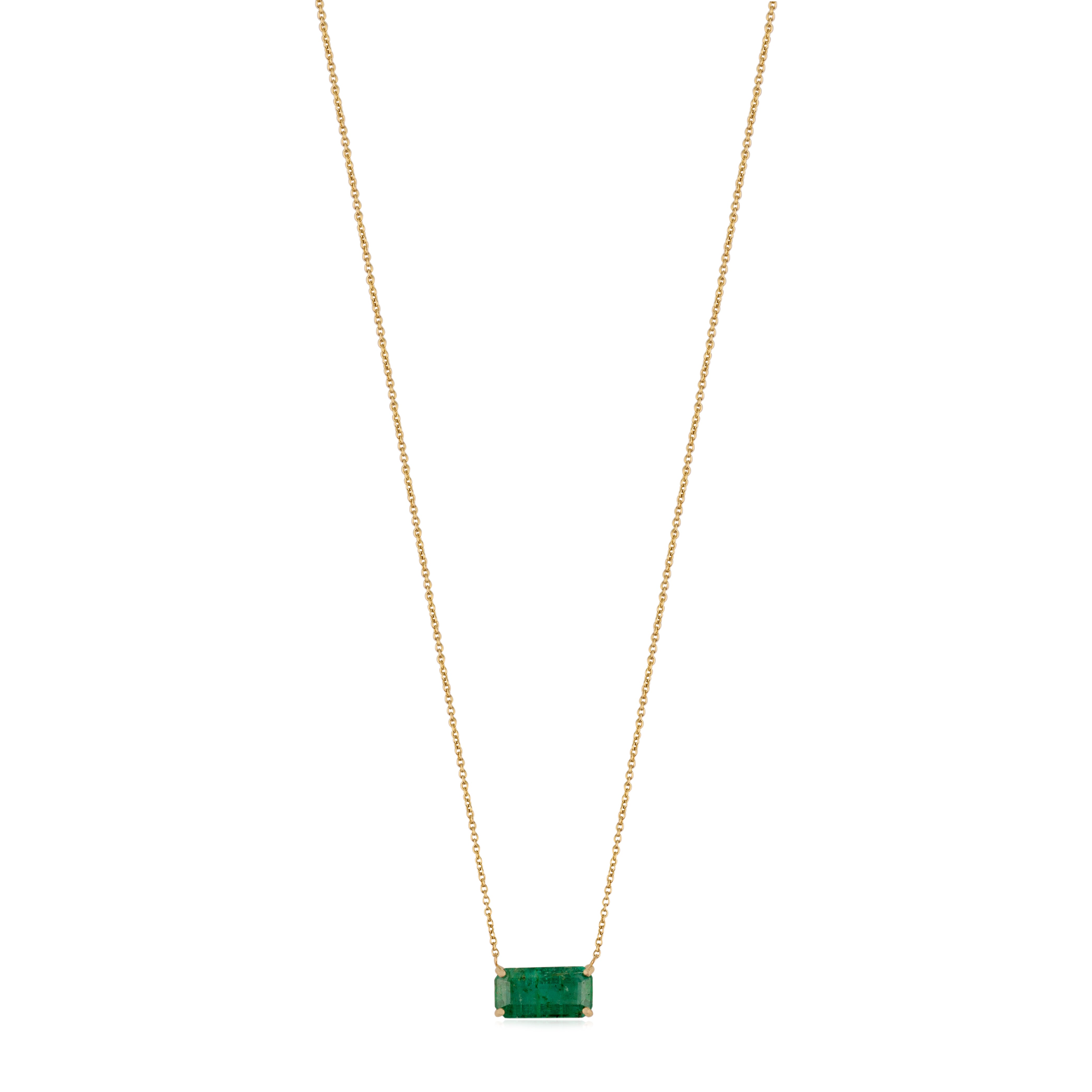 14K Prong Set 2.41 Ct Emerald East West Necklace