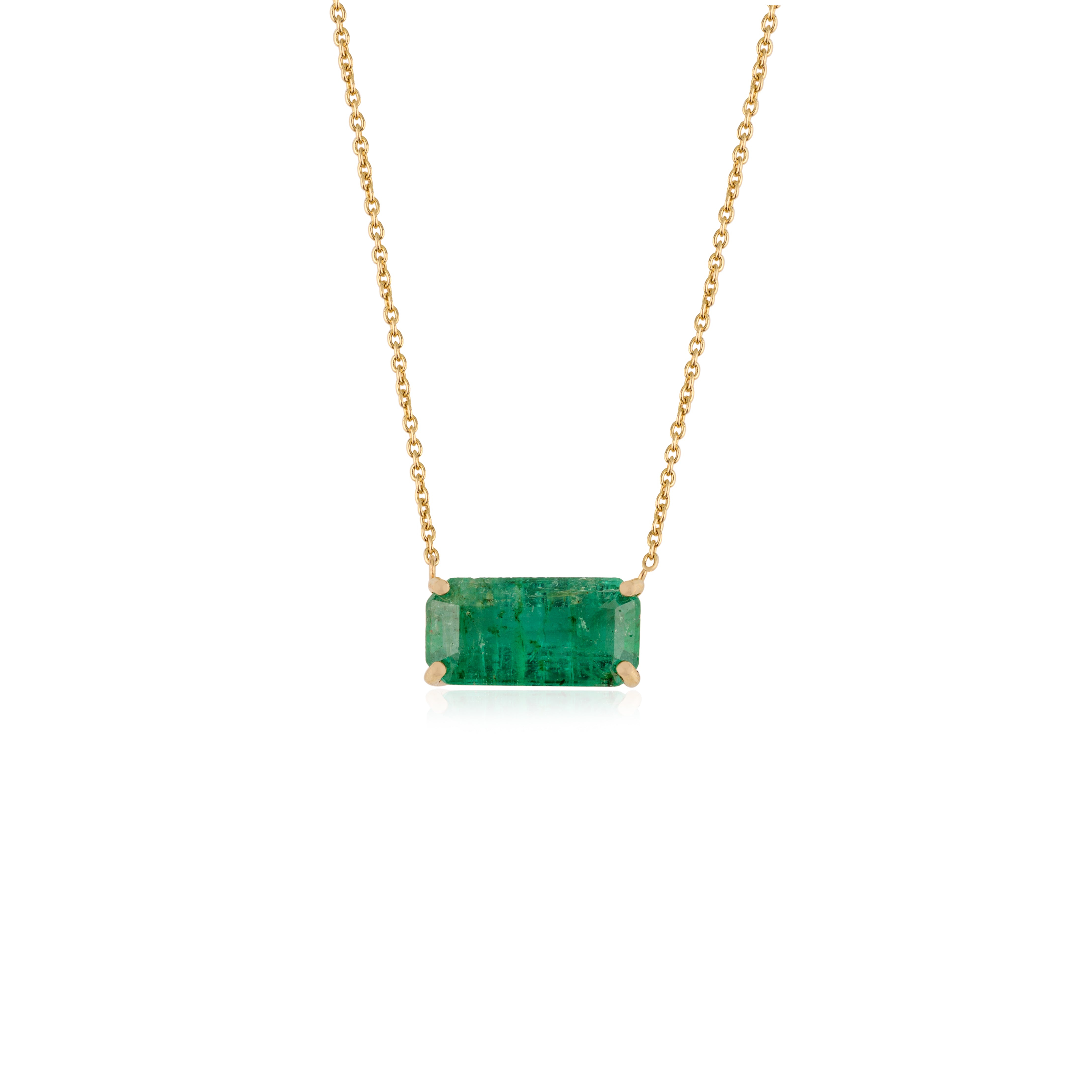 14K Prong Set 2.41 Ct Emerald East West Necklace