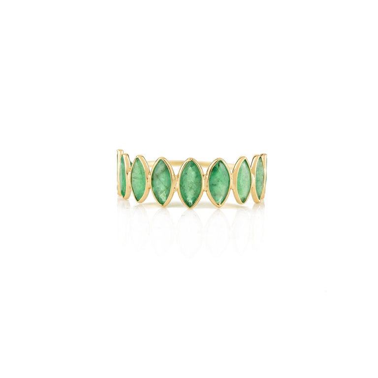 Stackable 18K Emerald Half Eternity Band Ring