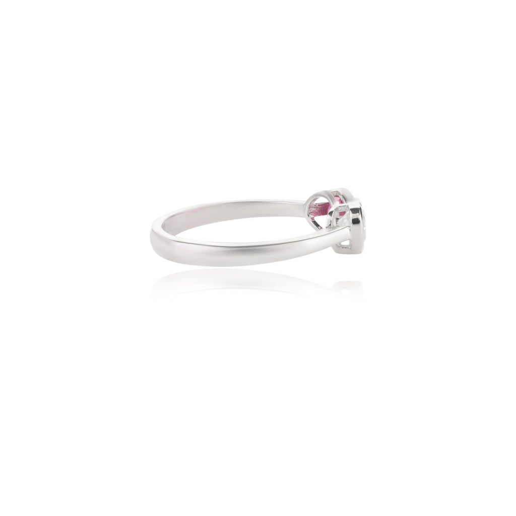 18K Gold Heart Diamond & Oval Ruby Toi et Moi Ring Image