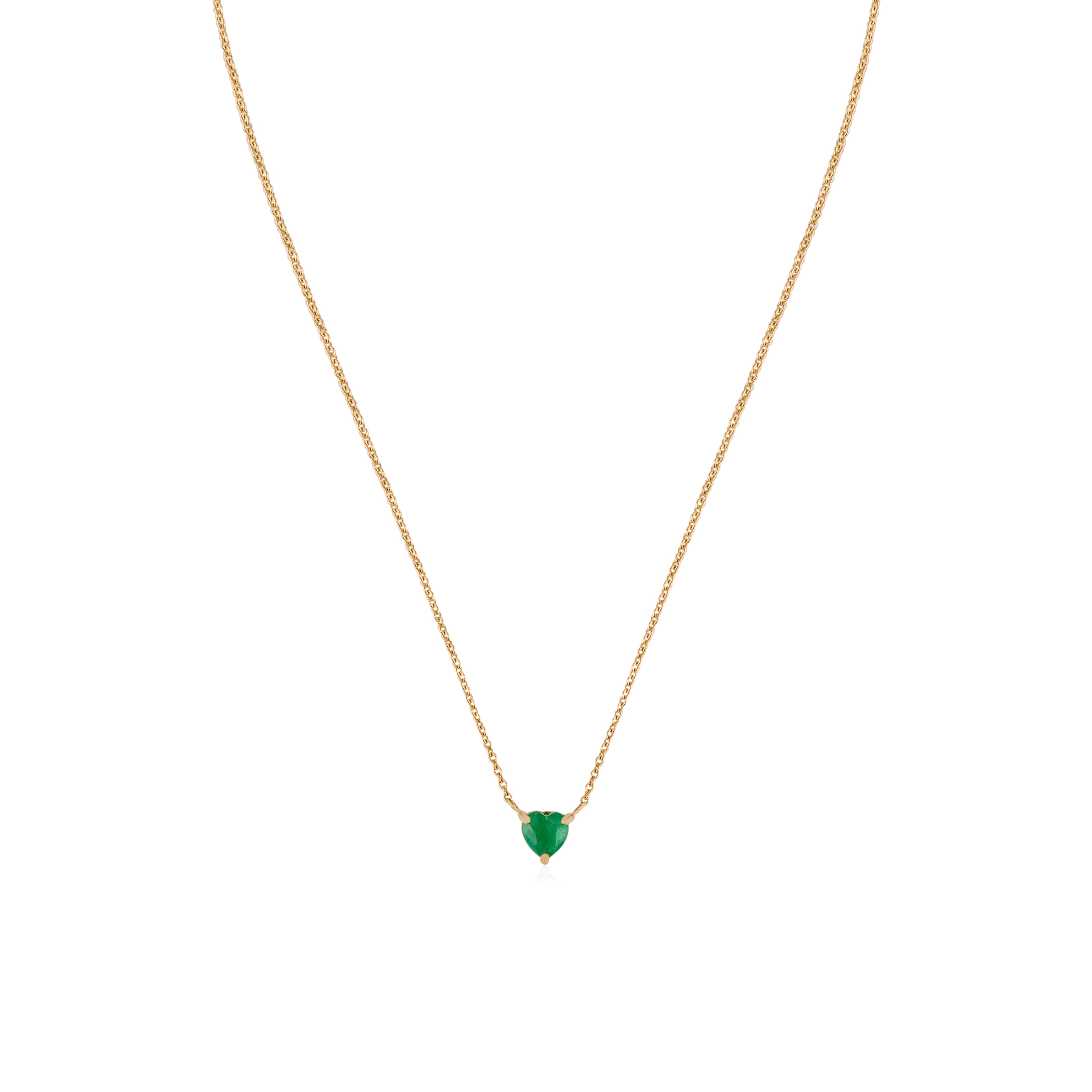14K Emerald Solitaire Heart Chain Necklace For Love
