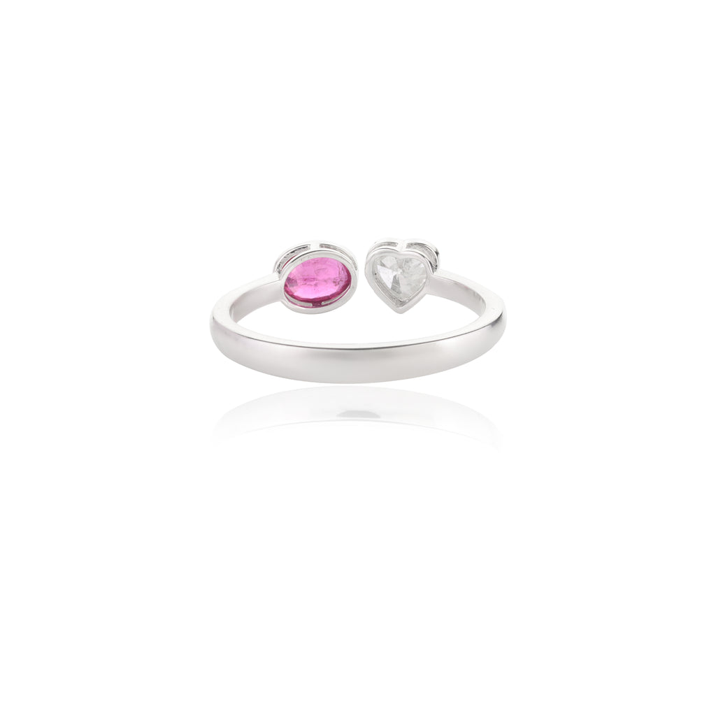 18K Gold Heart Diamond & Oval Ruby Toi et Moi Ring Image